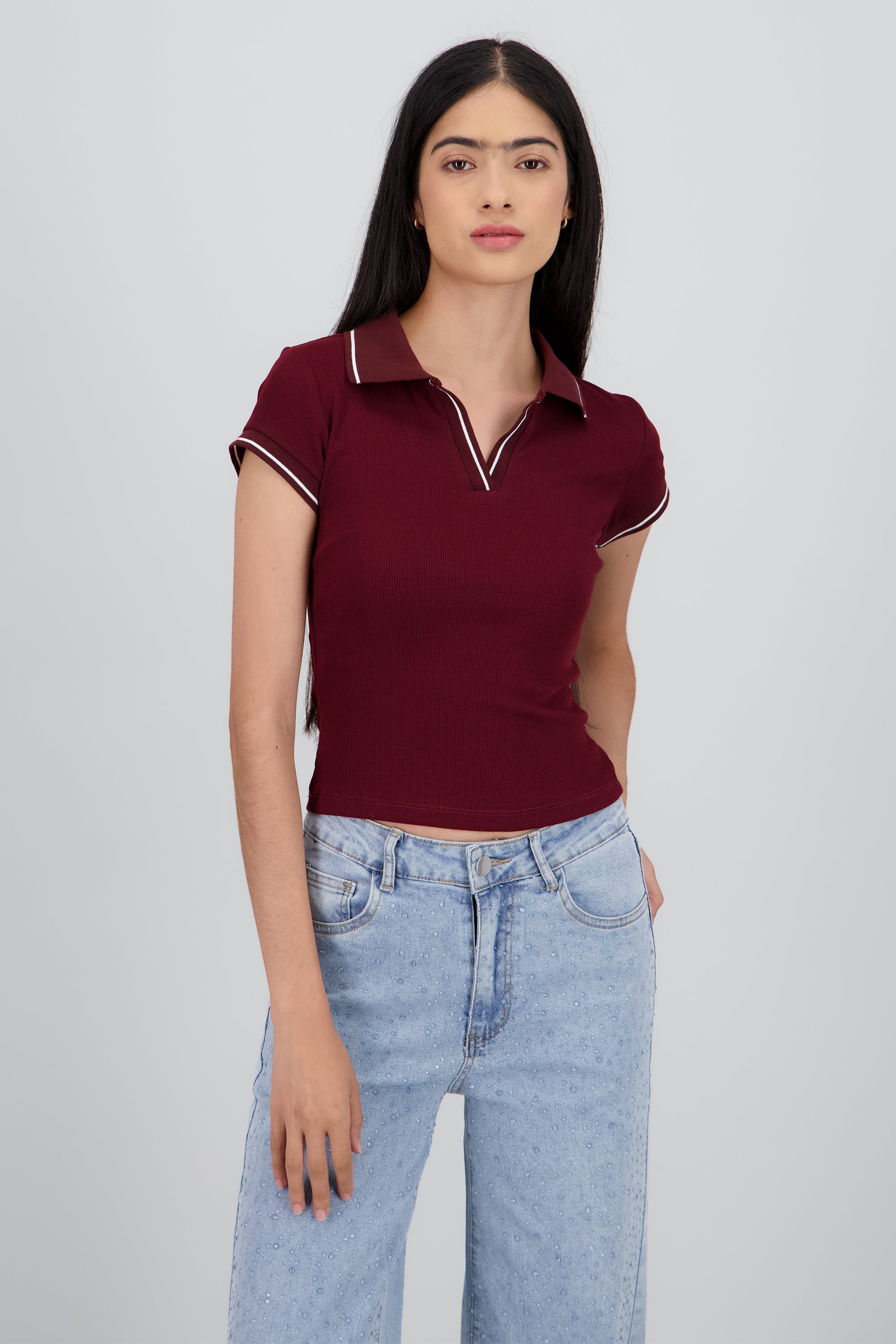 Top cuello polo CIRUELA