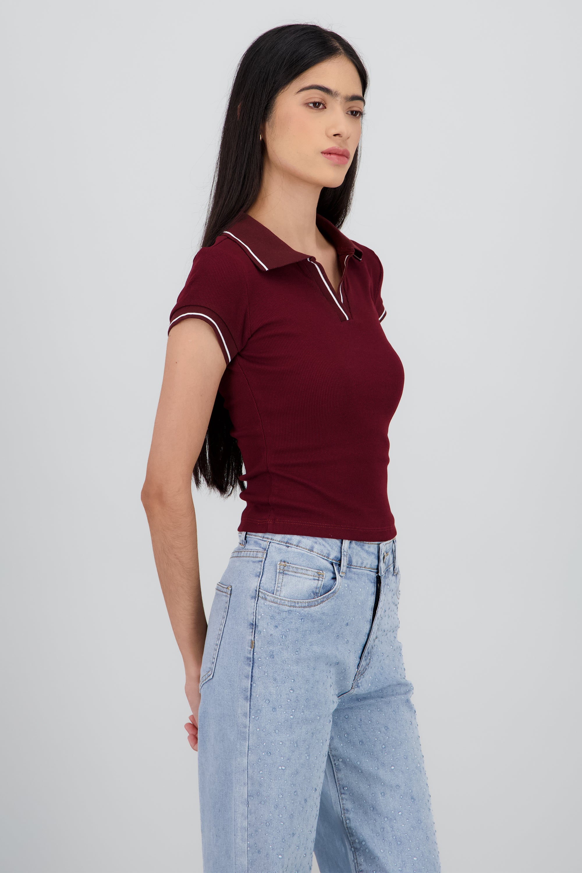 Top cuello polo CIRUELA