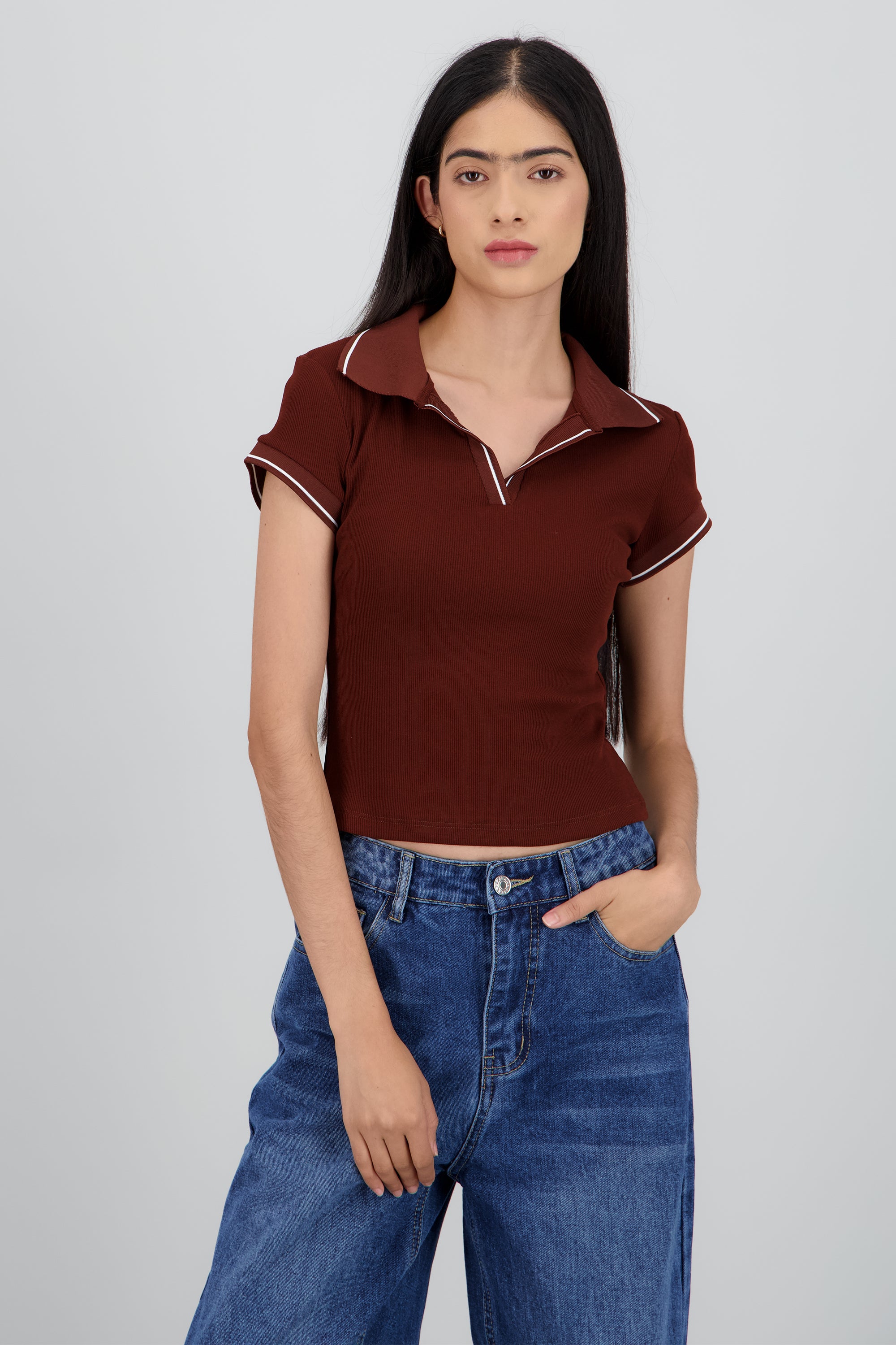 Top cuello polo CHOCOLATE