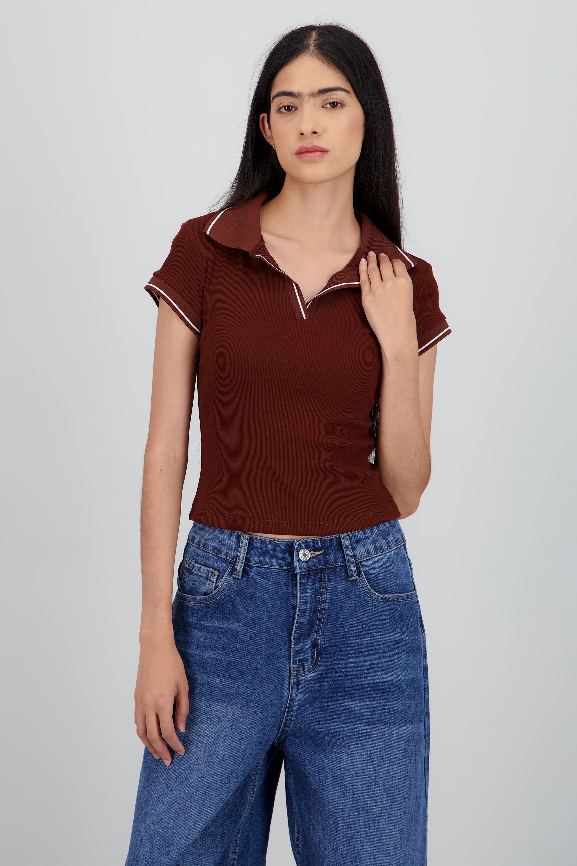 Top cuello polo CHOCOLATE