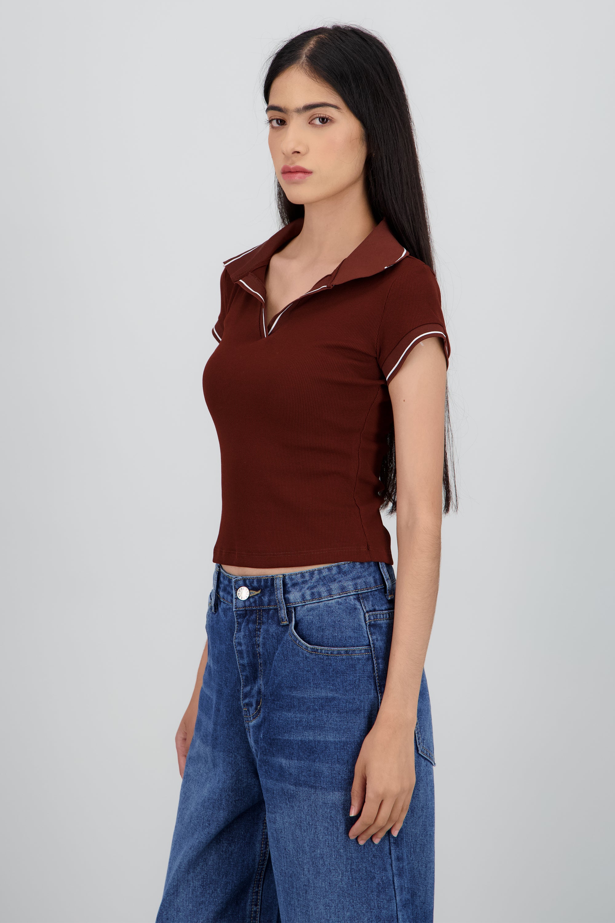 Top cuello polo CHOCOLATE