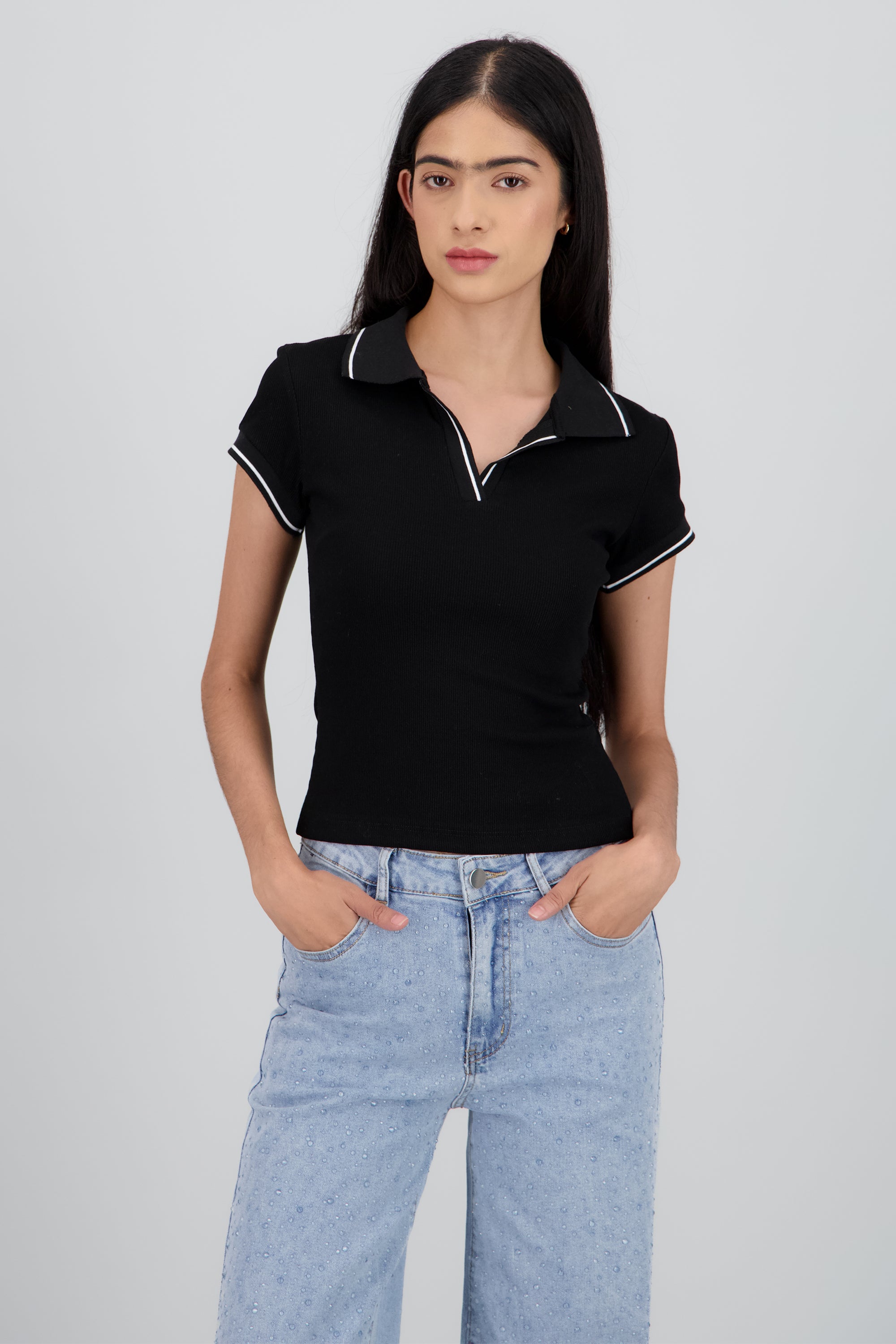 Top cuello polo NEGRO