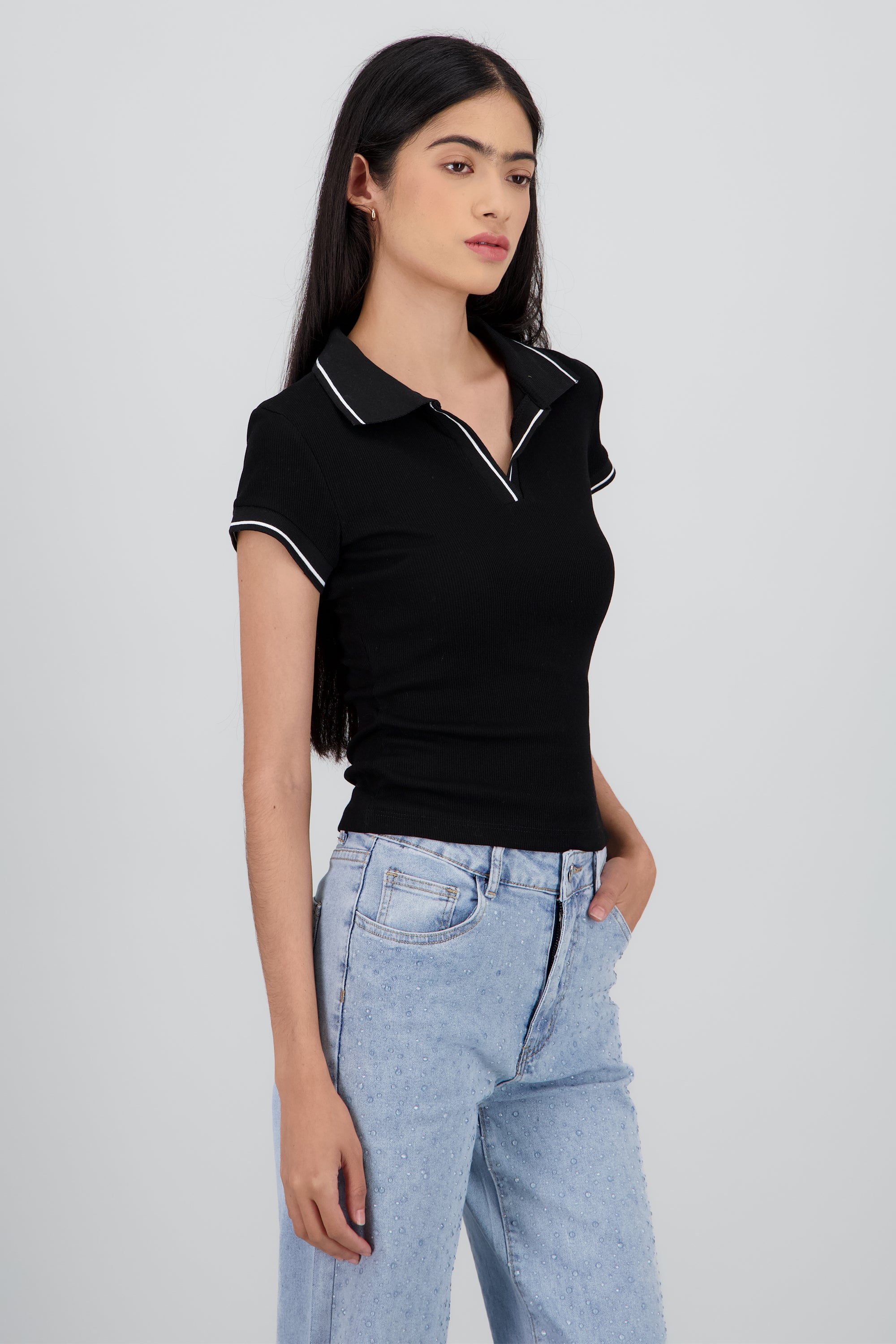 Top cuello polo NEGRO