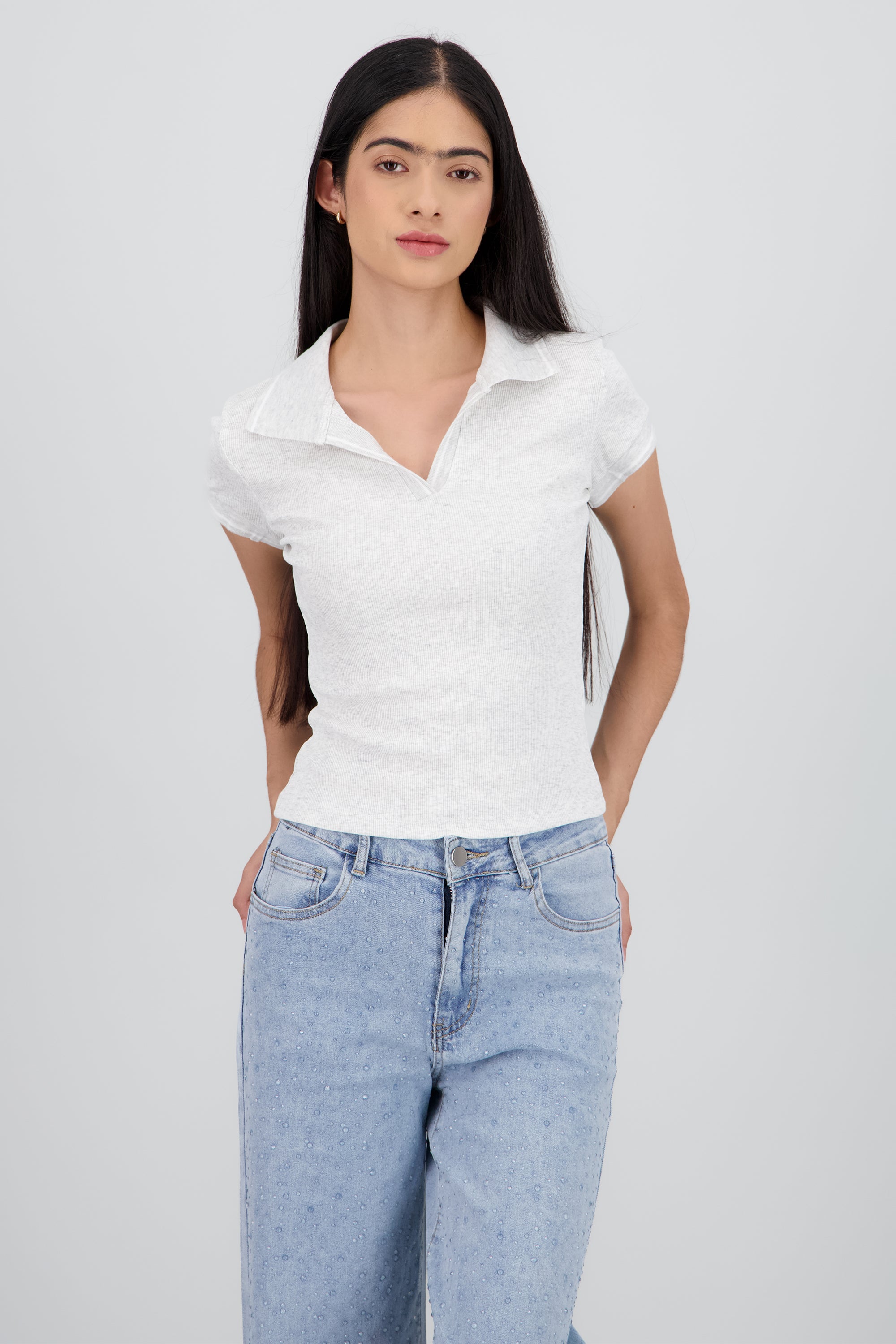 Top cuello polo GRIS JASPE
