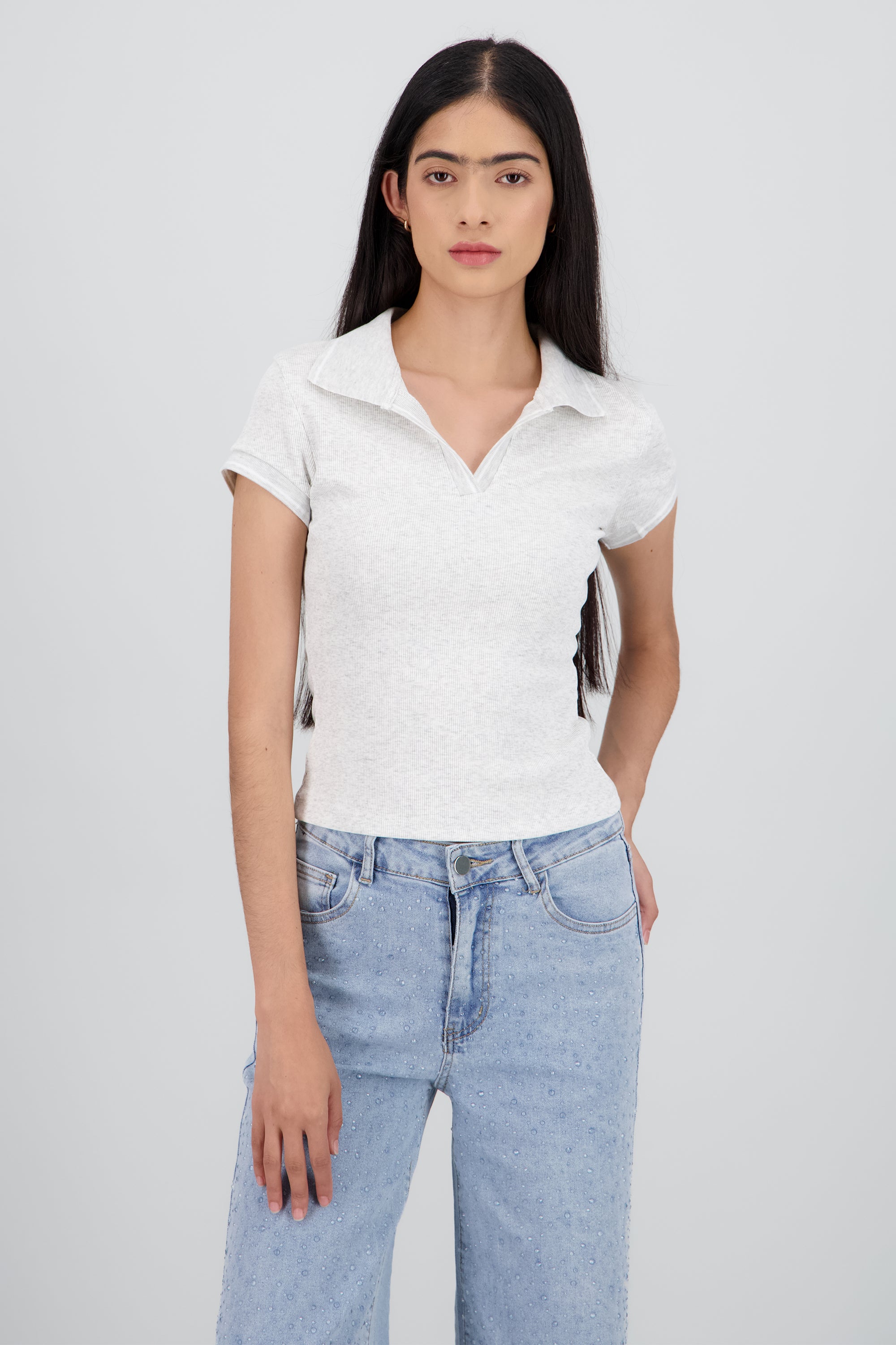 Top cuello polo GRIS JASPE
