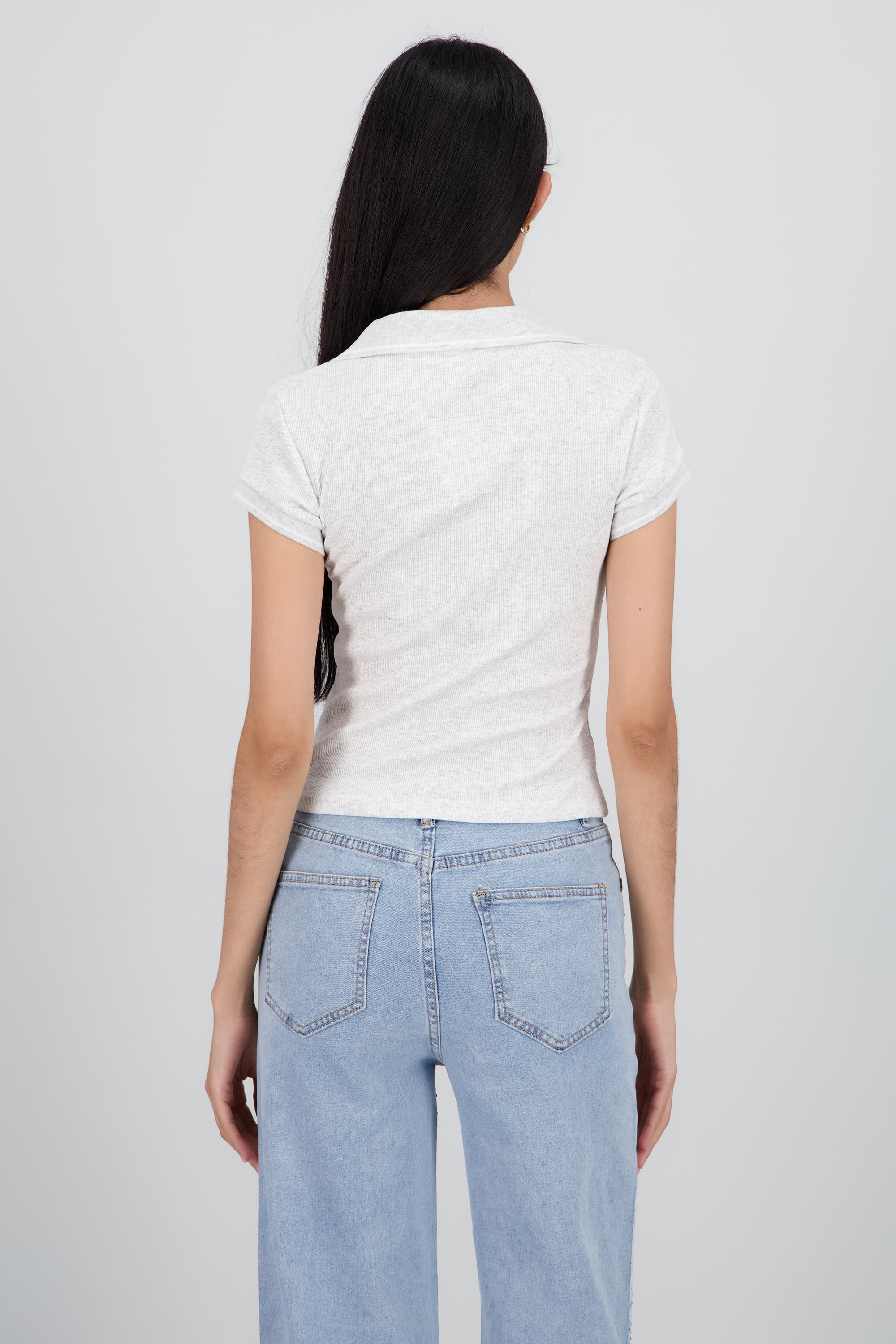 Top cuello polo GRIS JASPE