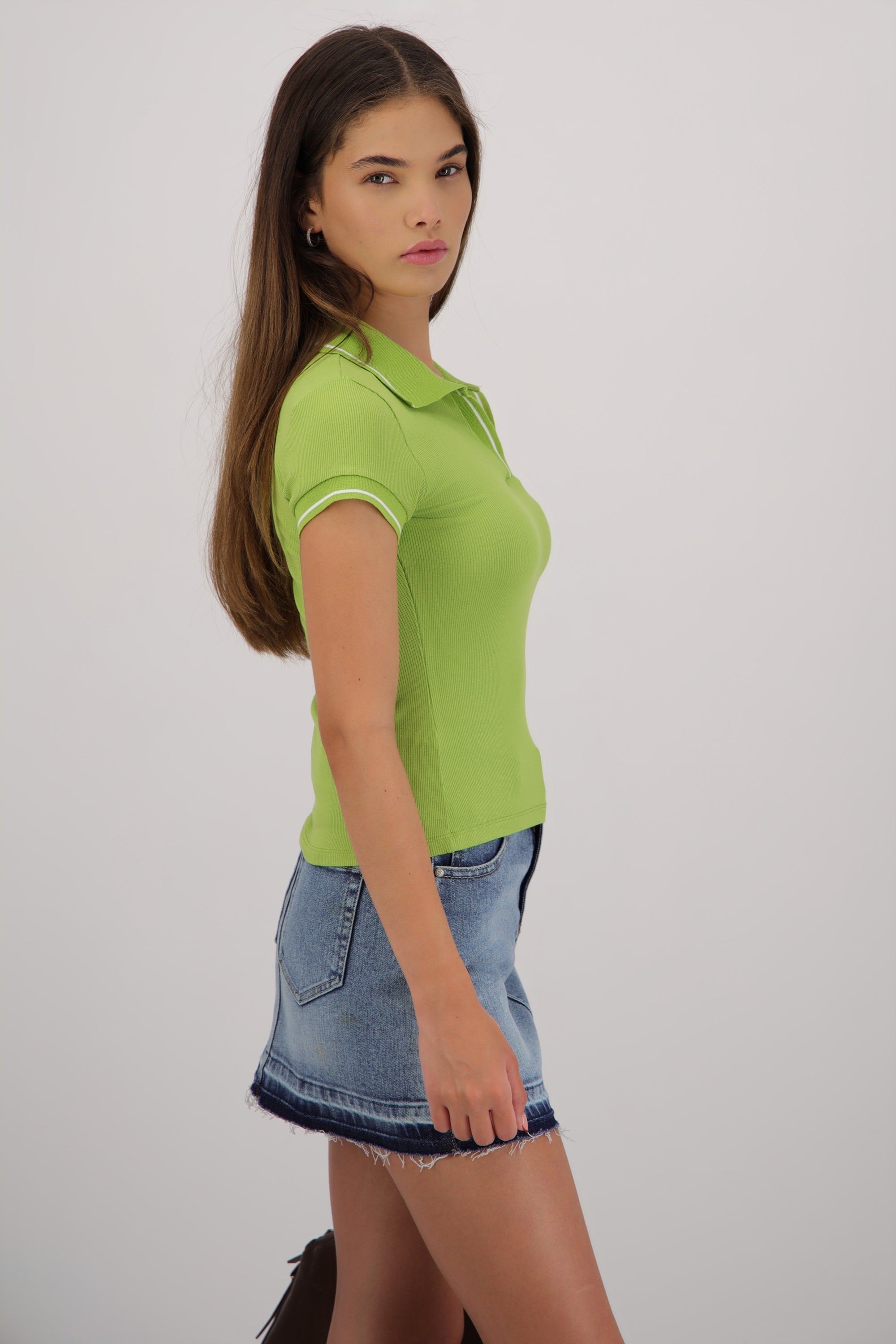 Top cuello polo VERDE MANZANA