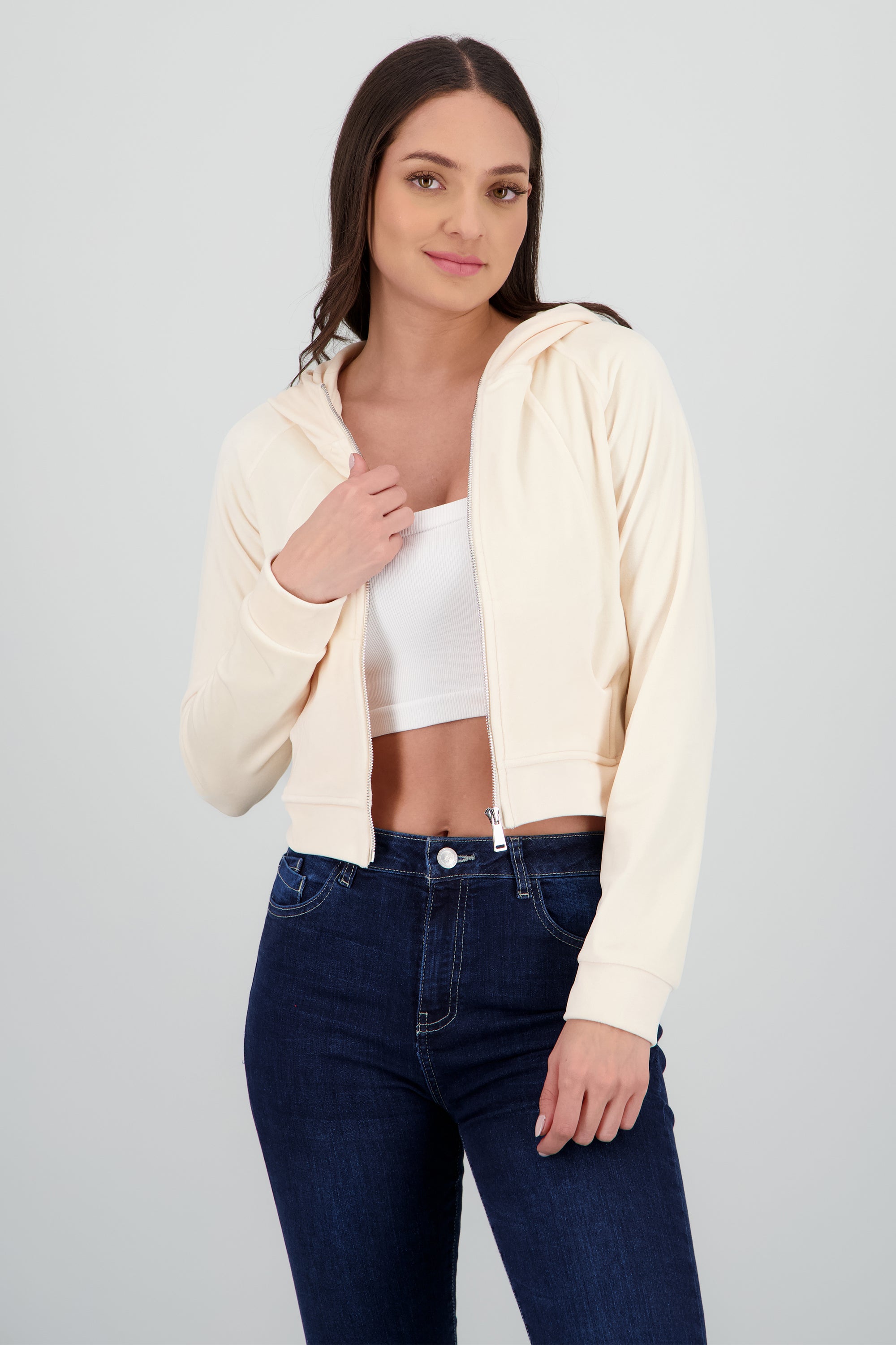 Sudadera larga con cierre velvet HUESO