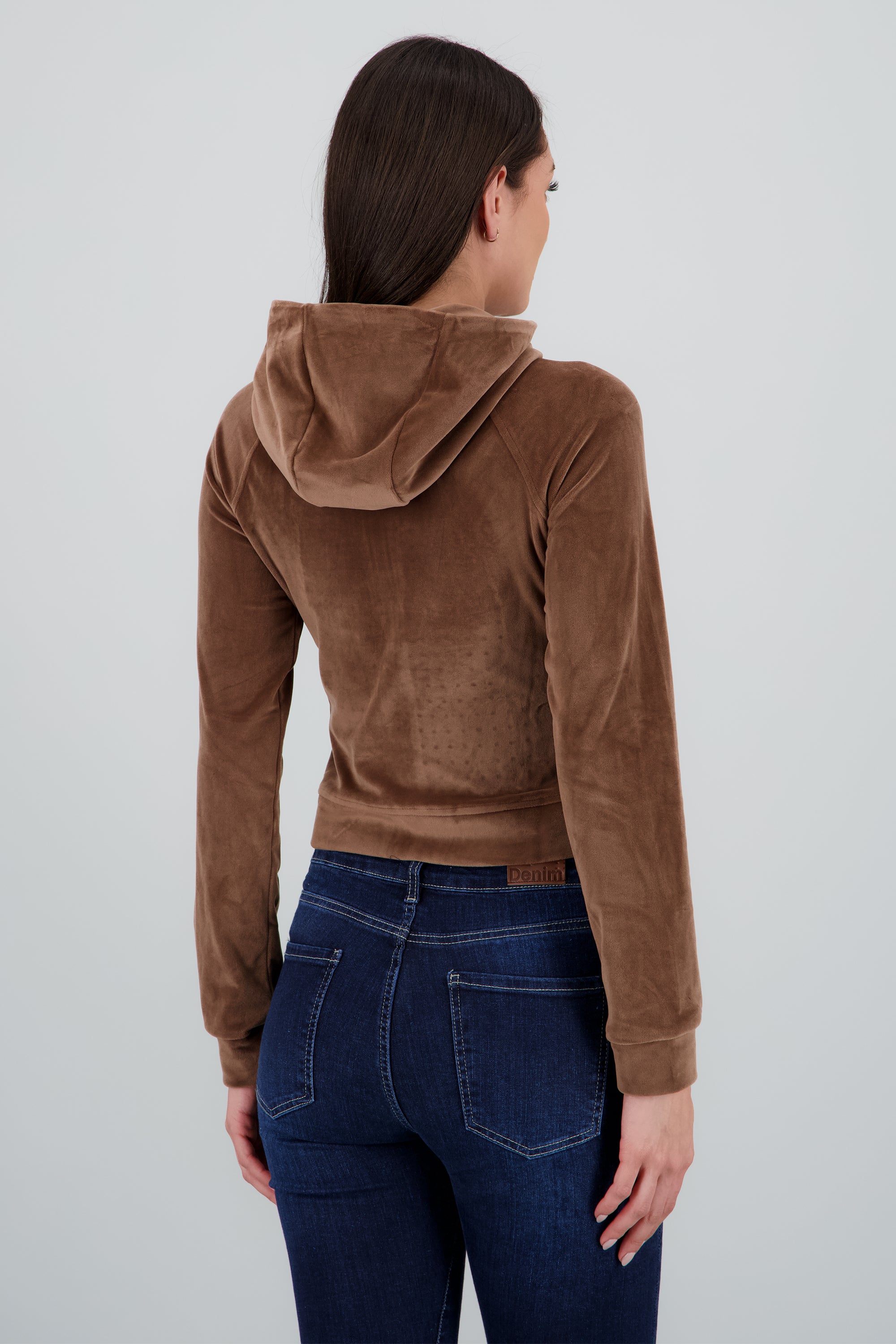 Sudadera larga con cierre velvet CAFE