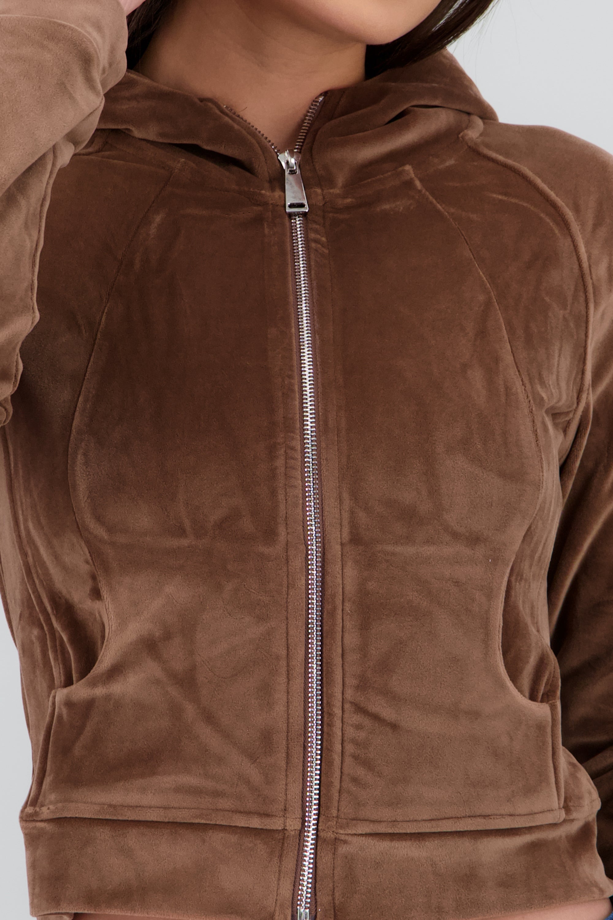 Sudadera larga con cierre velvet CAFE