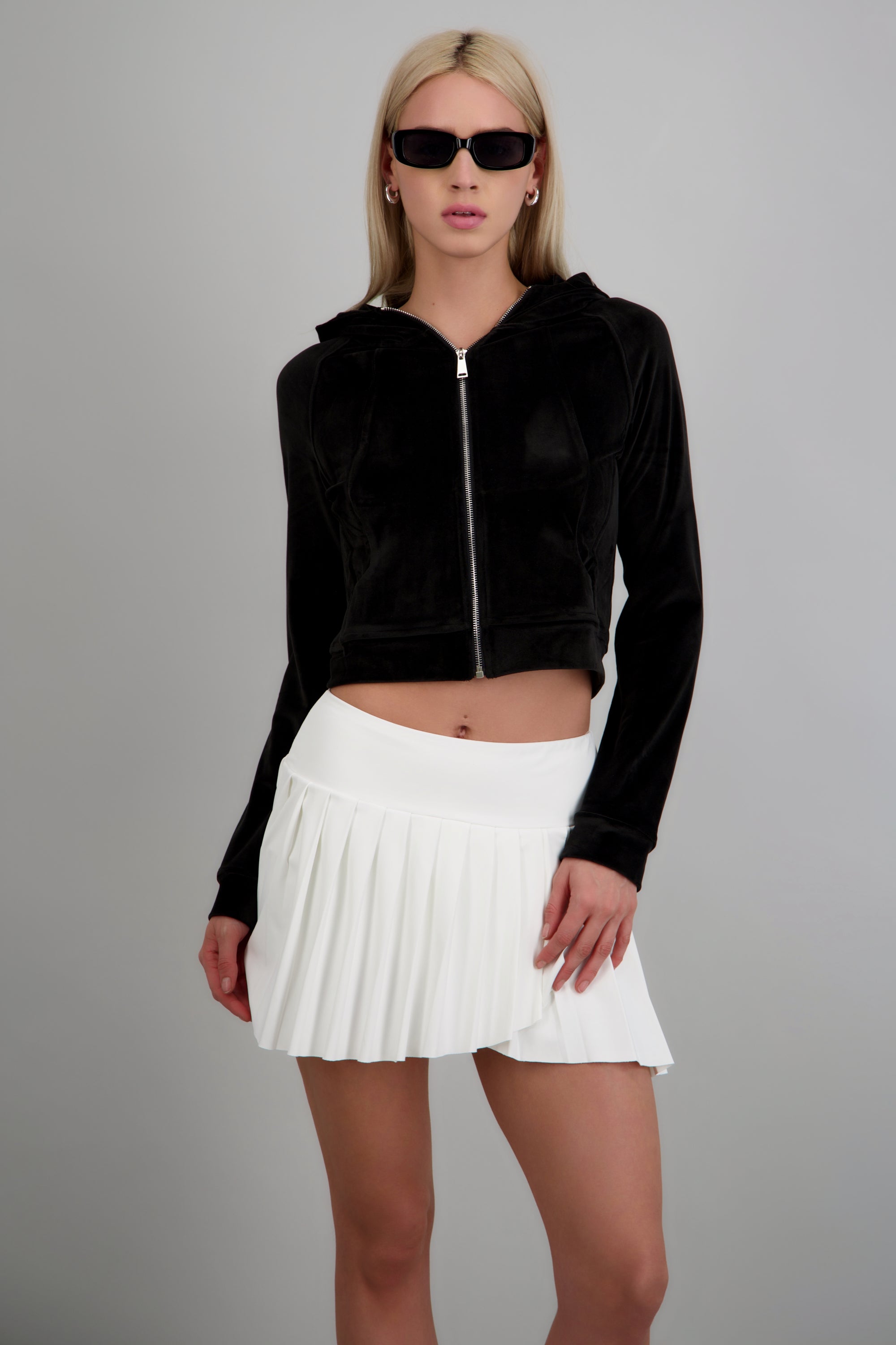 Sudadera larga con cierre velvet NEGRO