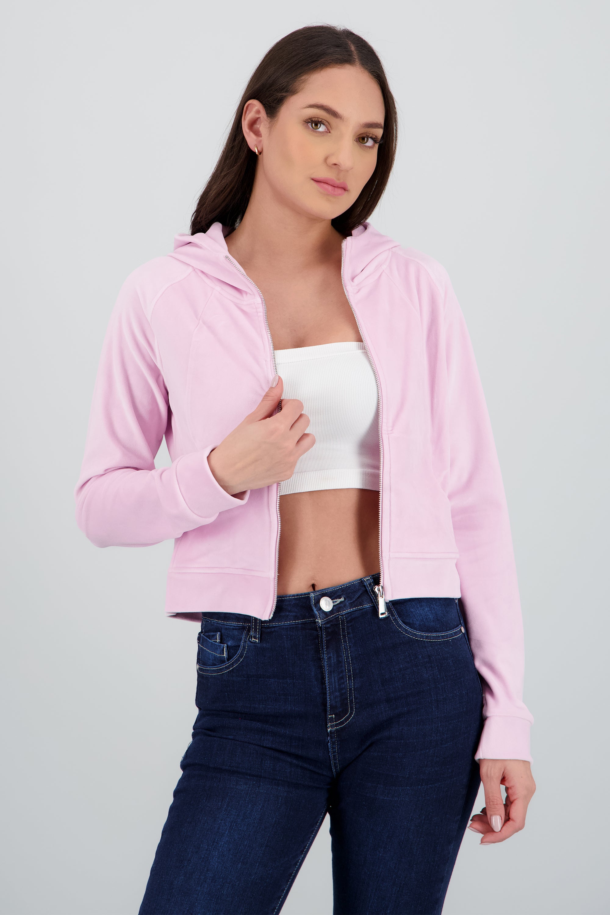 Sudadera larga con cierre velvet ROSA PASTEL