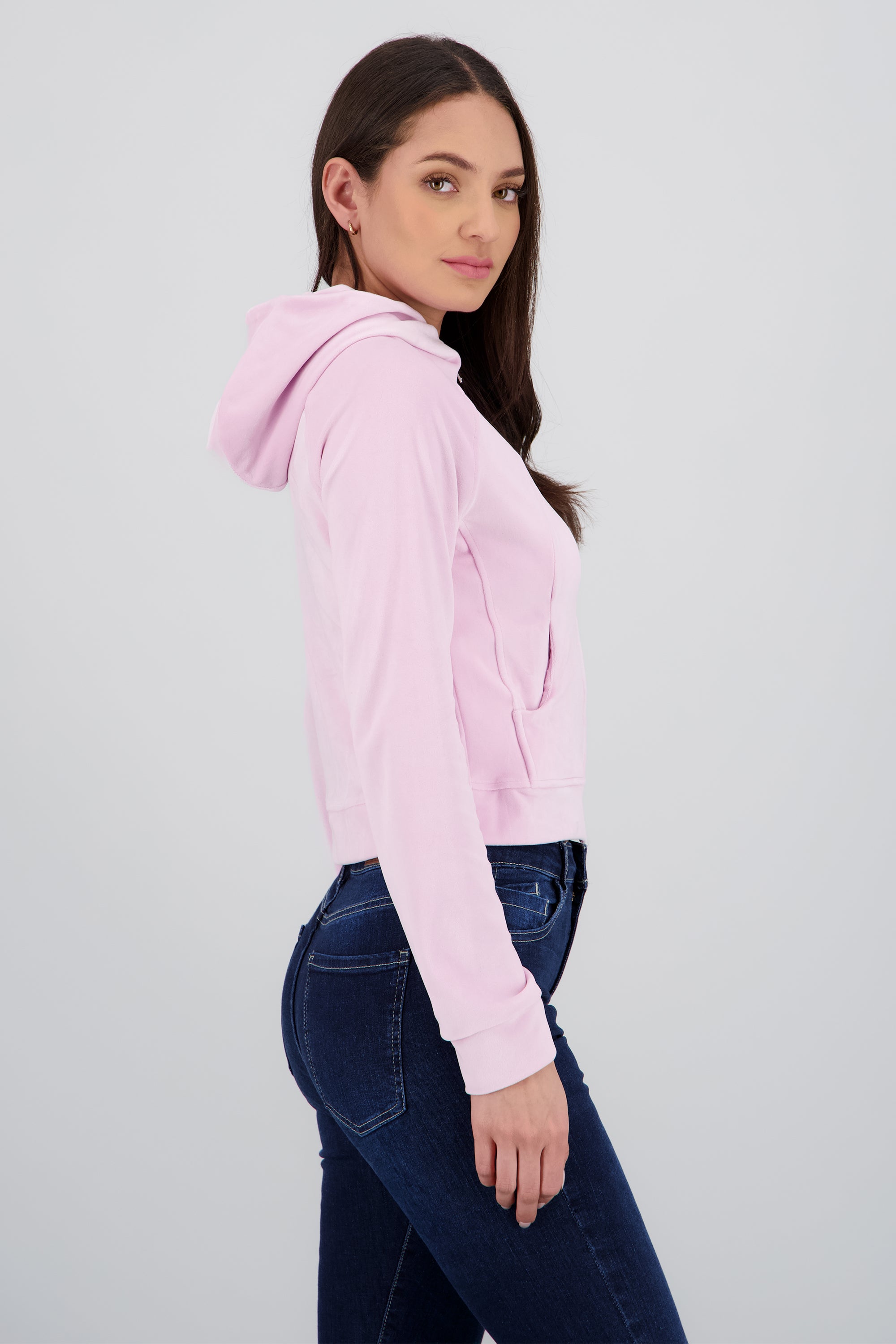 Sudadera larga con cierre velvet ROSA PASTEL