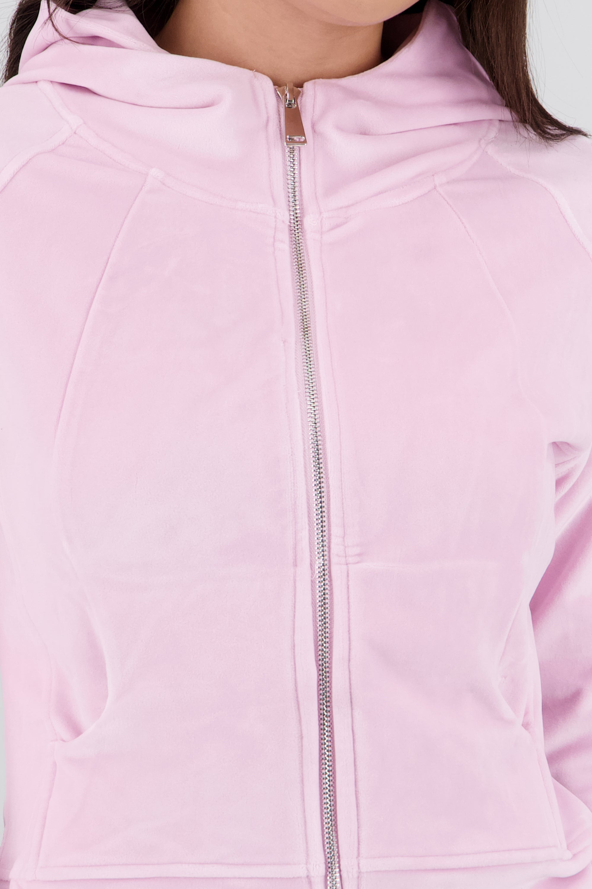 Sudadera larga con cierre velvet ROSA PASTEL