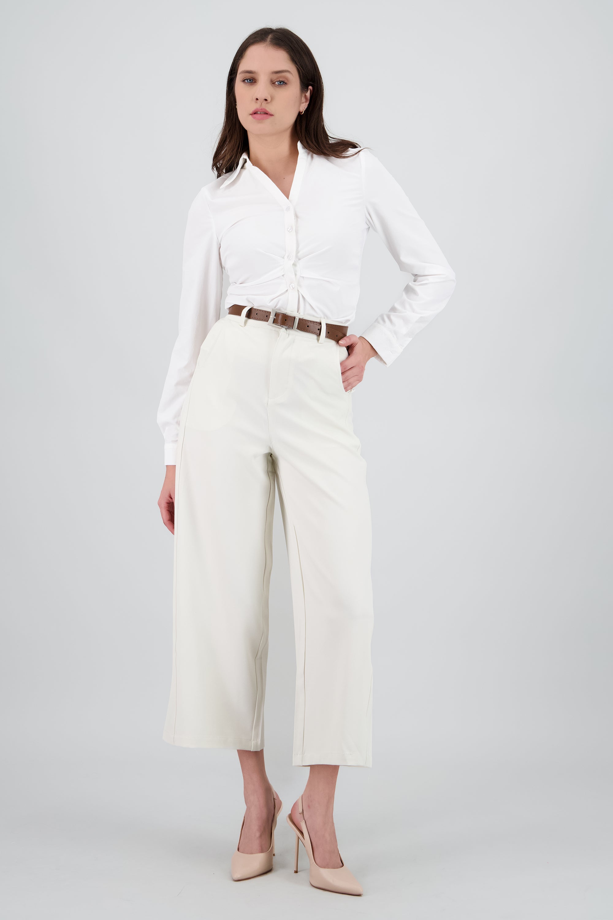 Pantalon sastre básico con cinturon CREMA