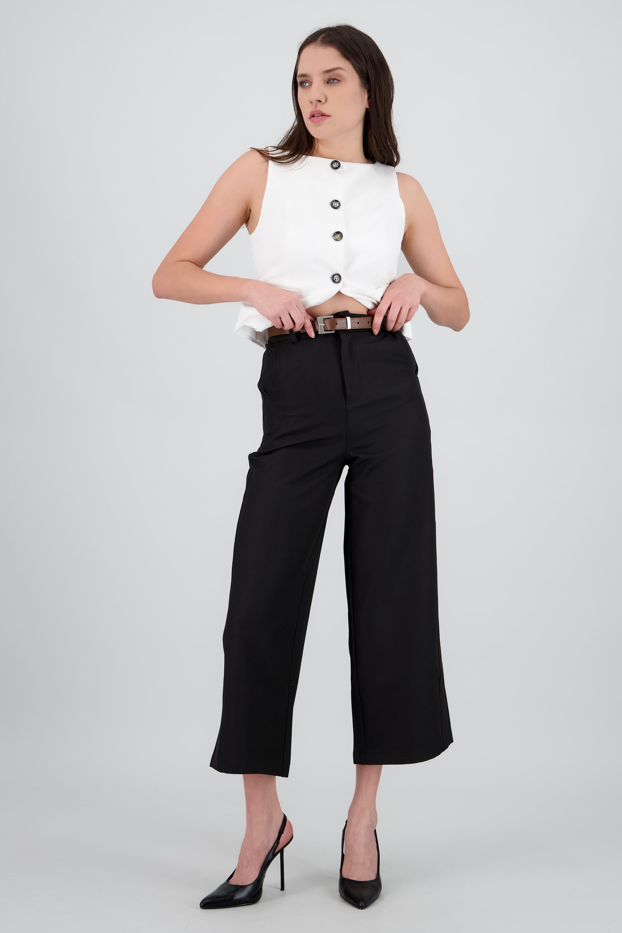 Pantalon sastre básico con cinturon NEGRO