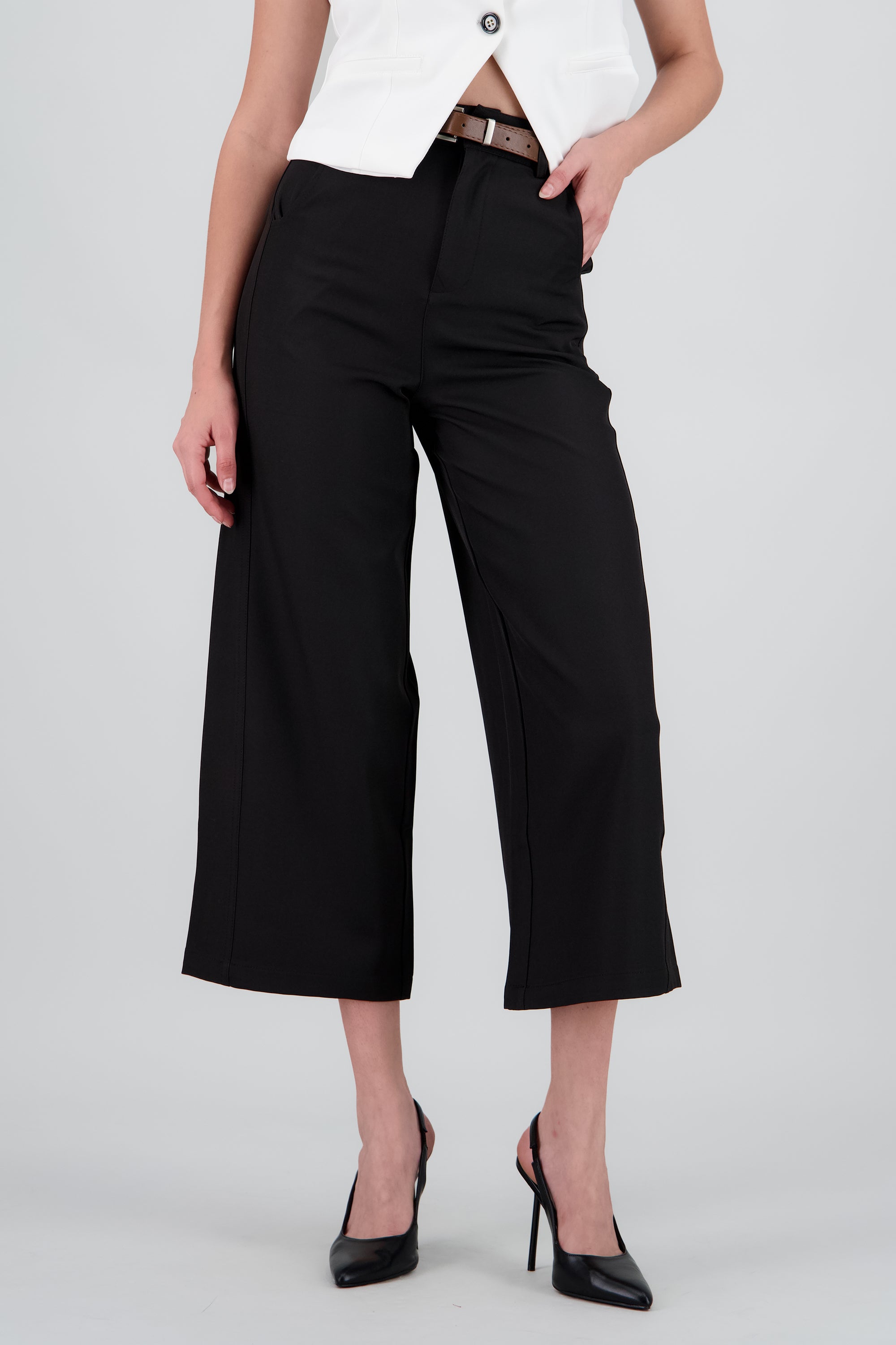 Pantalon sastre básico con cinturon NEGRO