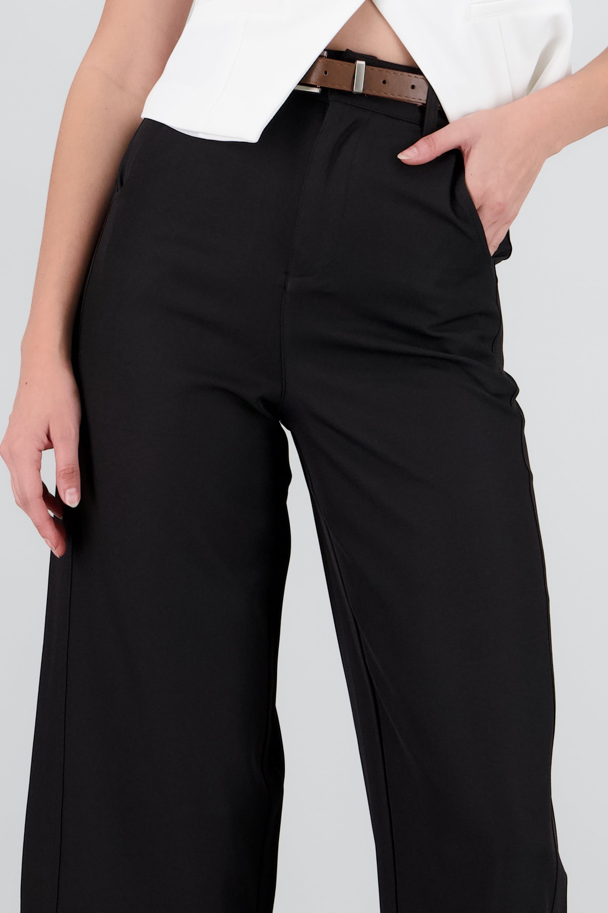 Pantalon sastre básico con cinturon NEGRO