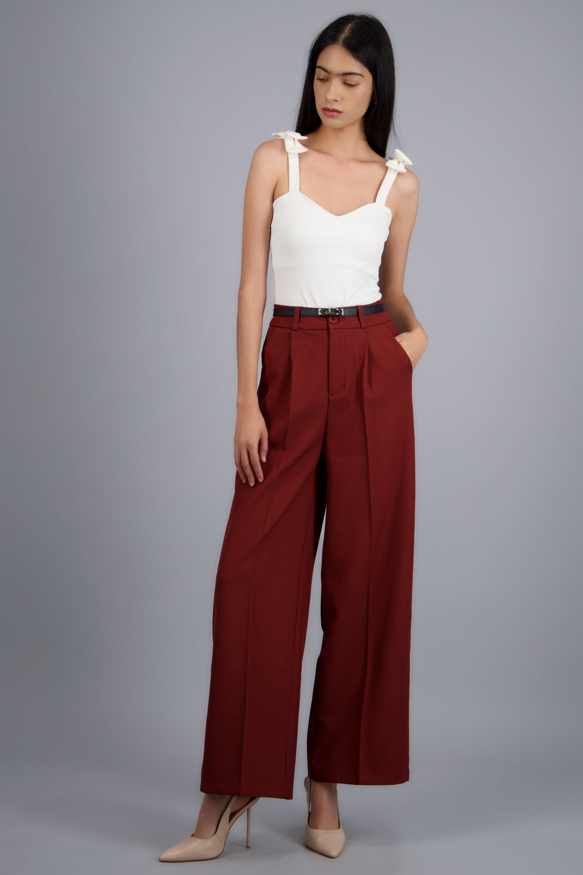 Pantalon sastre corte con cinturon hebilla VINO