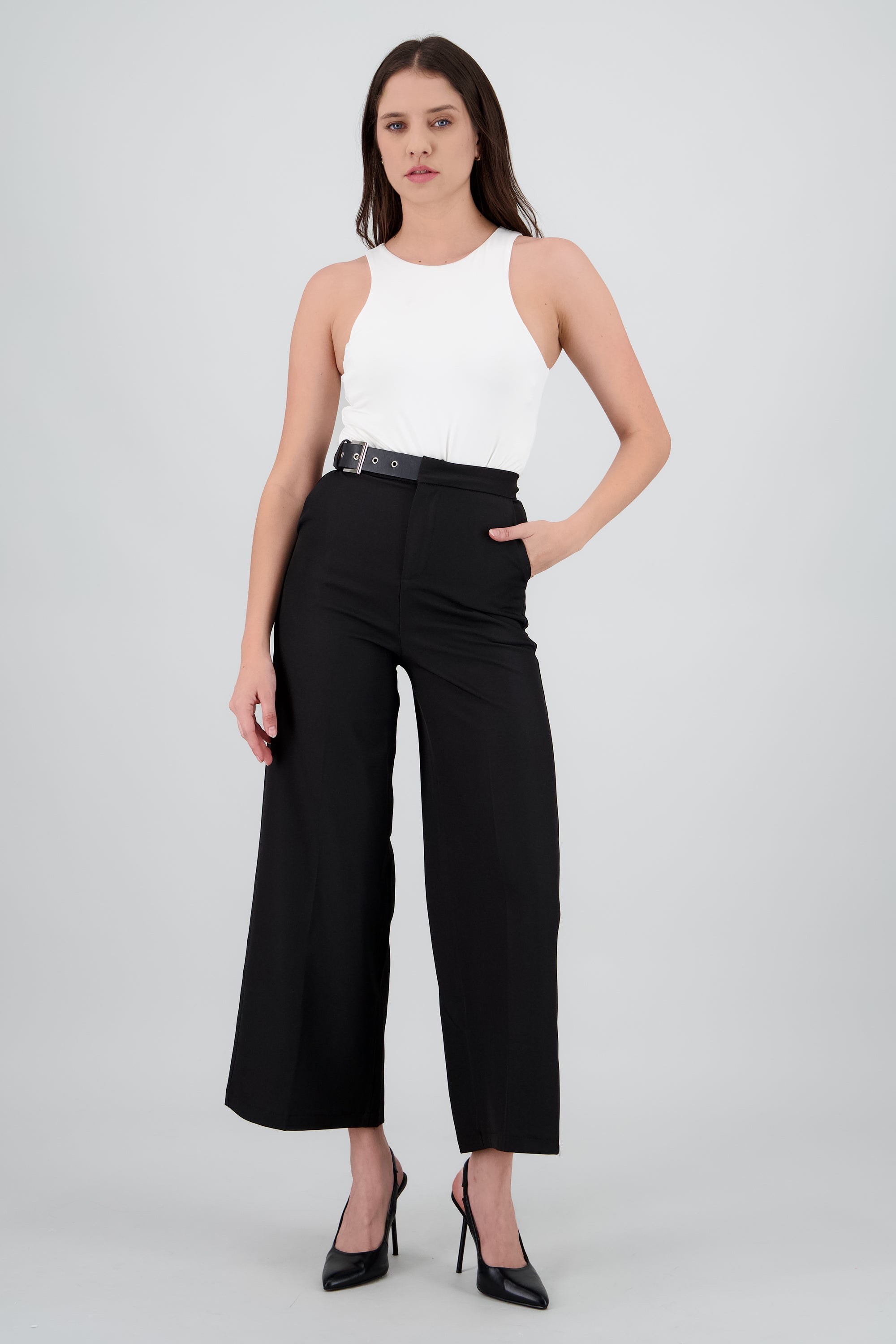 Pantalon sastre pretina con hebilla NEGRO