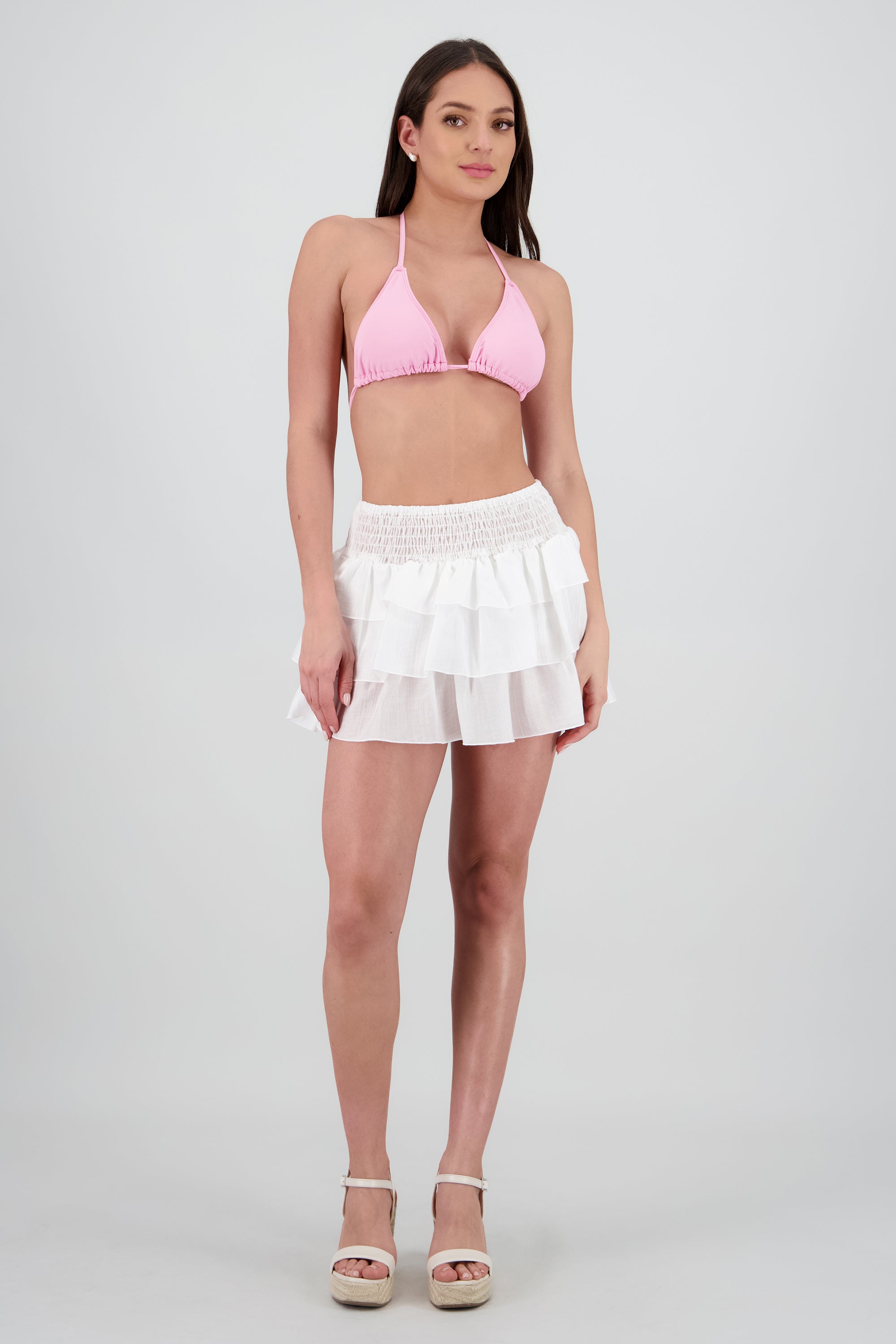 Falda mini olanes smock BLANCO
