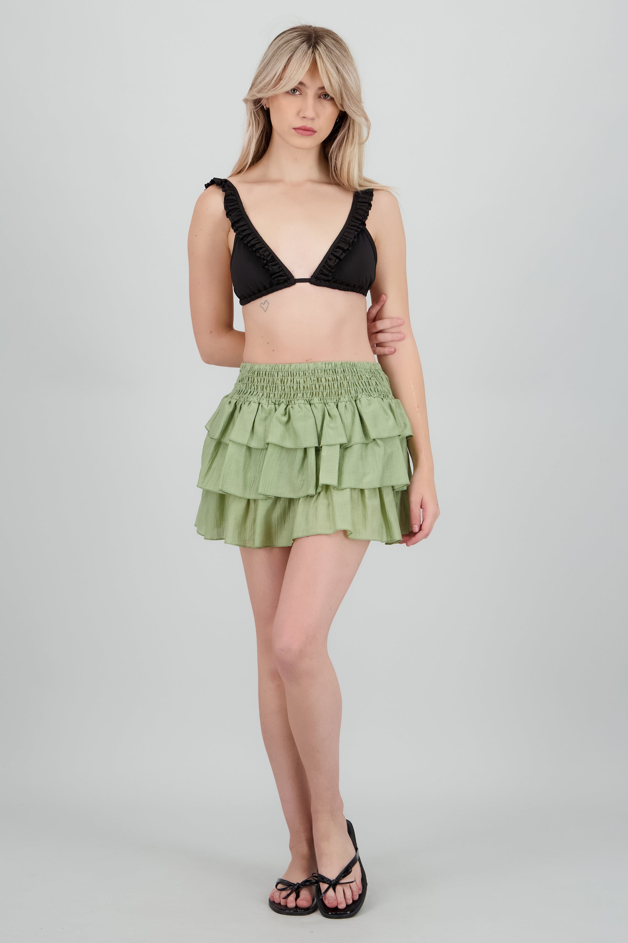 Falda mini olanes smock SAGE