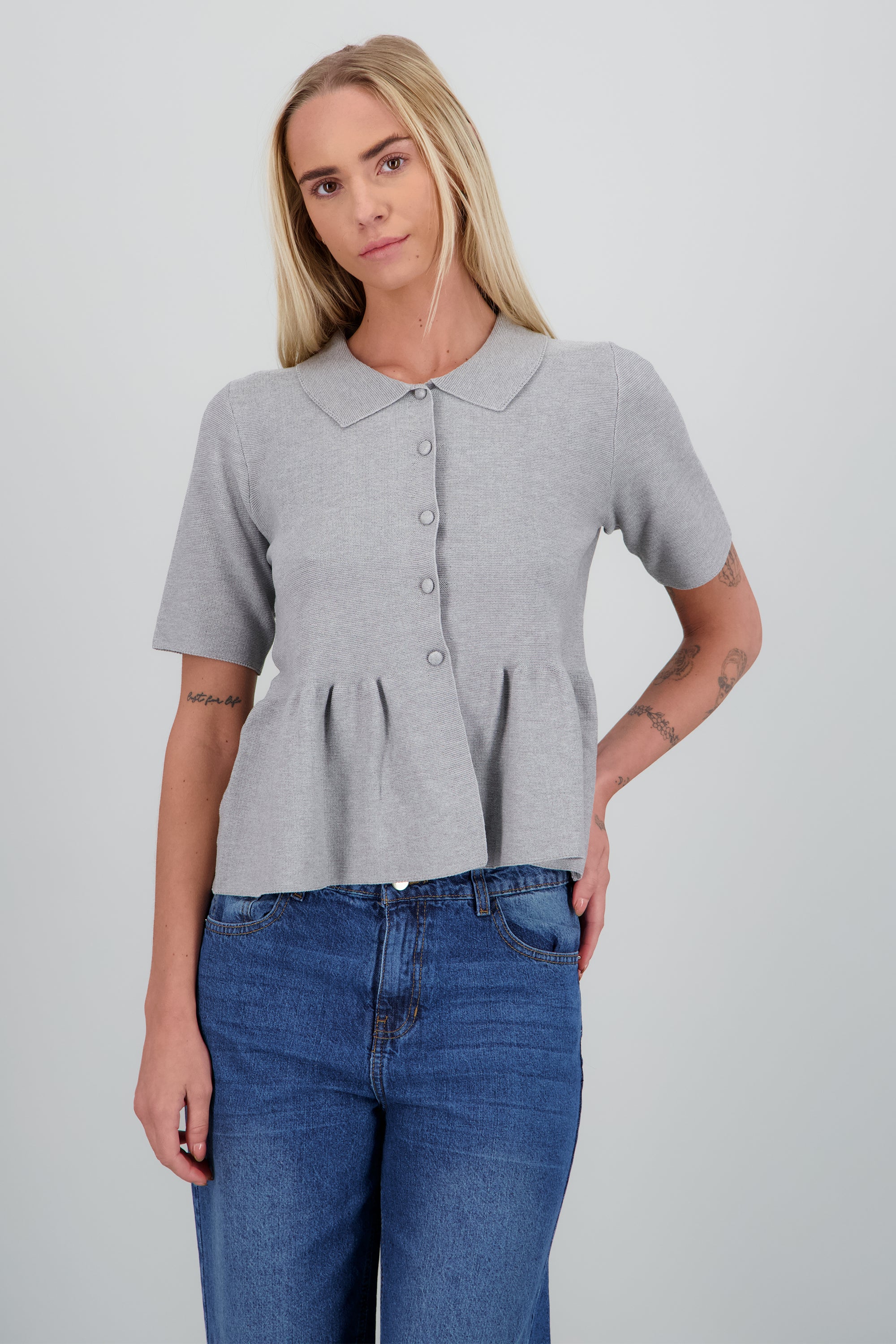 Blazer punto peplum GRIS JASPE