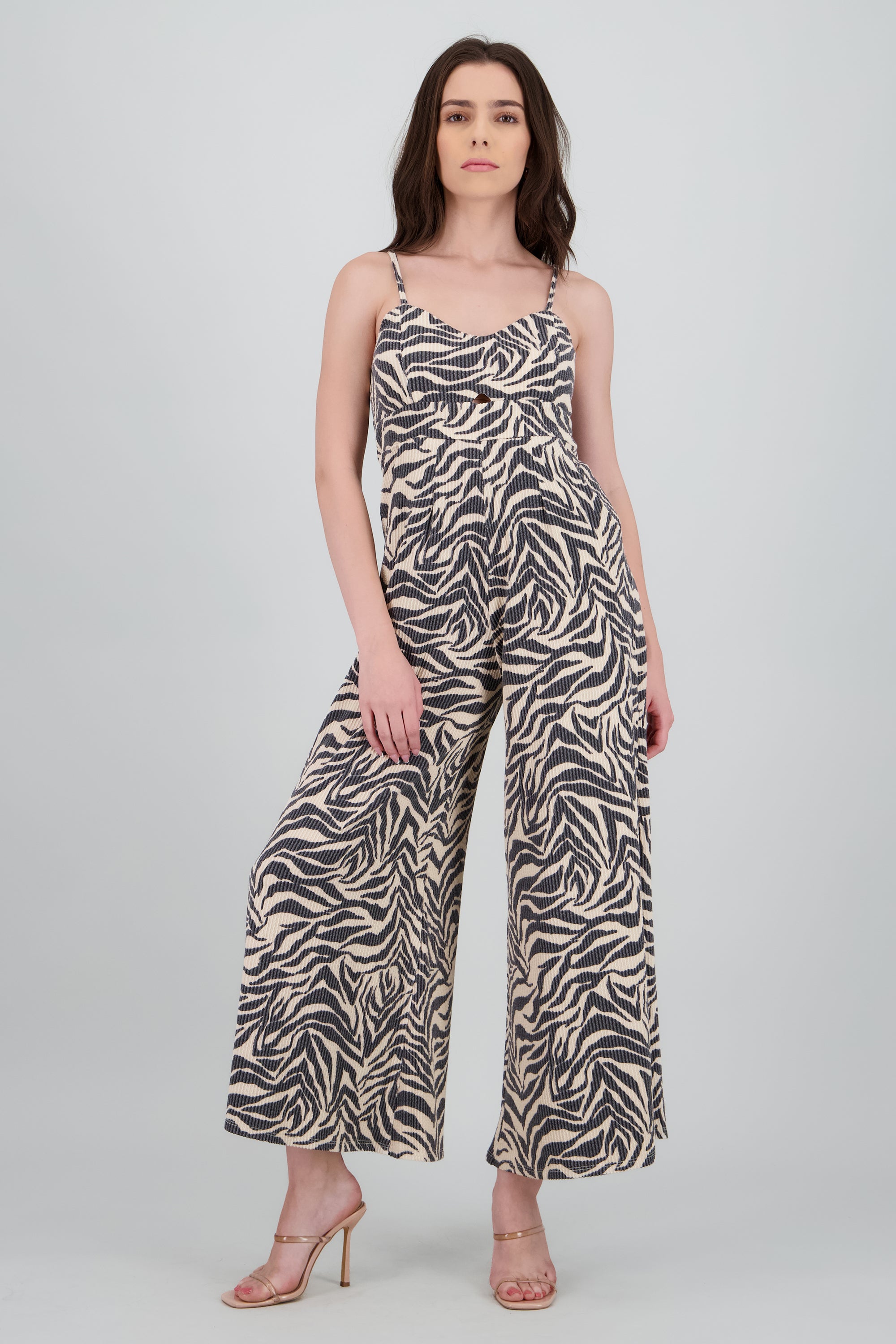 Jumpsuit tirantes estampado zebra detalle textura NEGRO COMBO