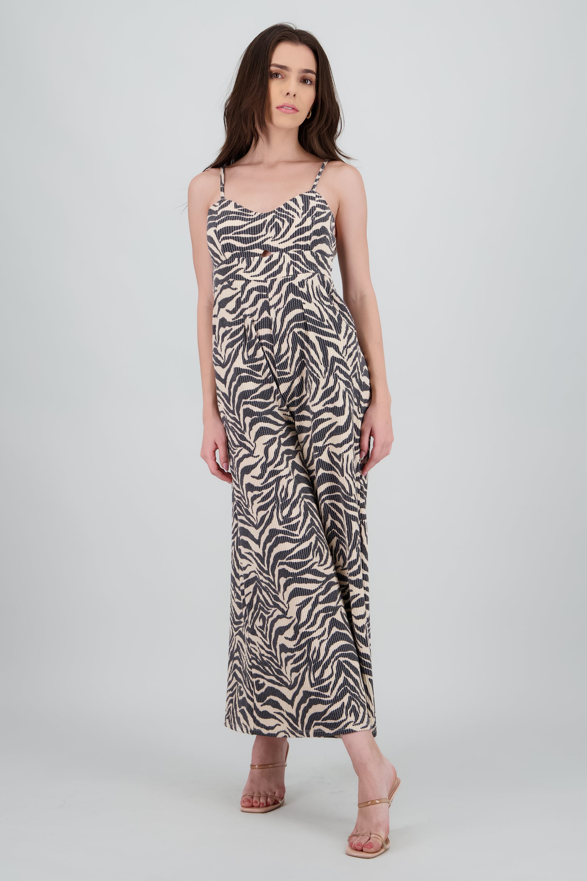 Jumpsuit tirantes estampado zebra detalle textura NEGRO COMBO