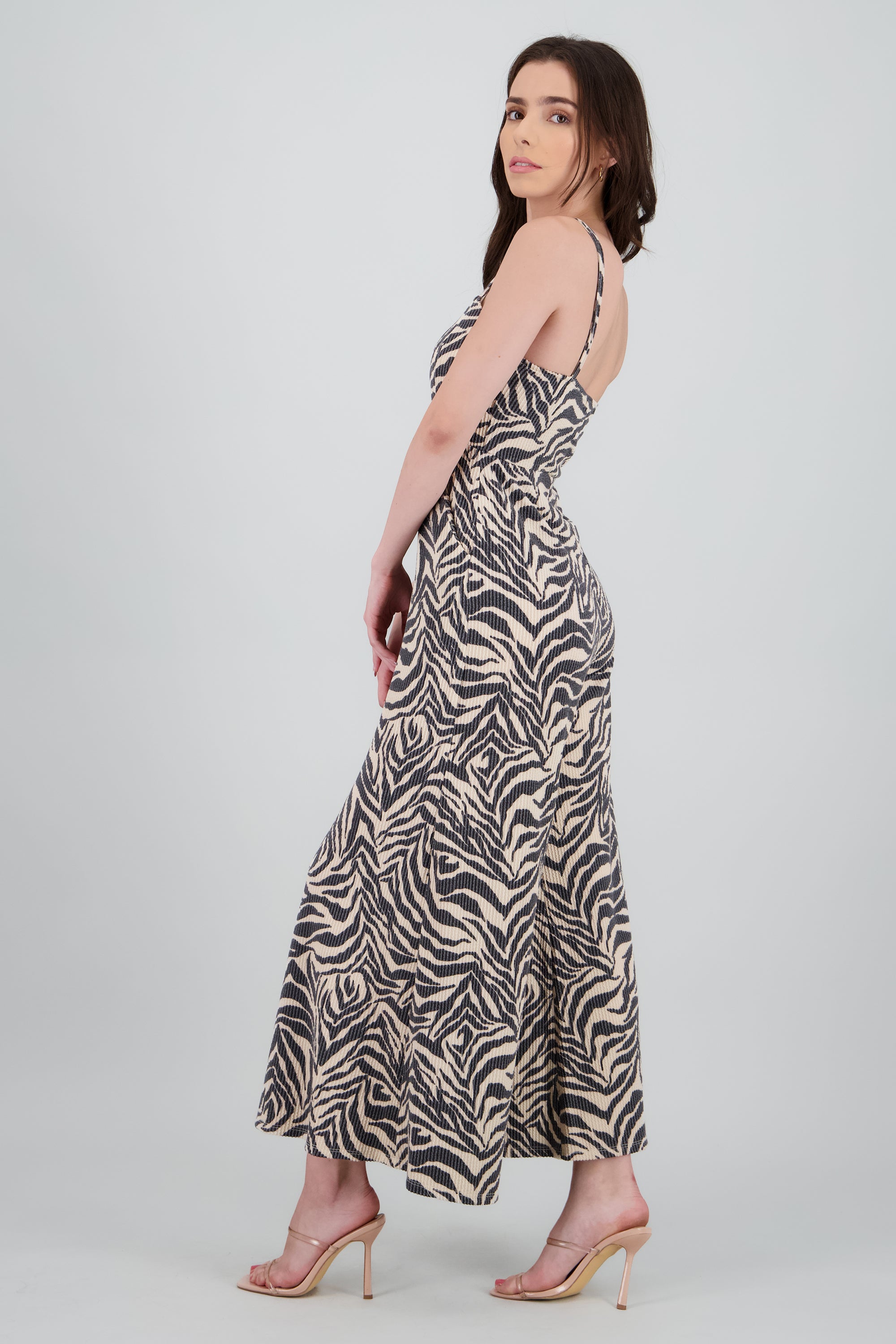 Jumpsuit tirantes estampado zebra detalle textura NEGRO COMBO