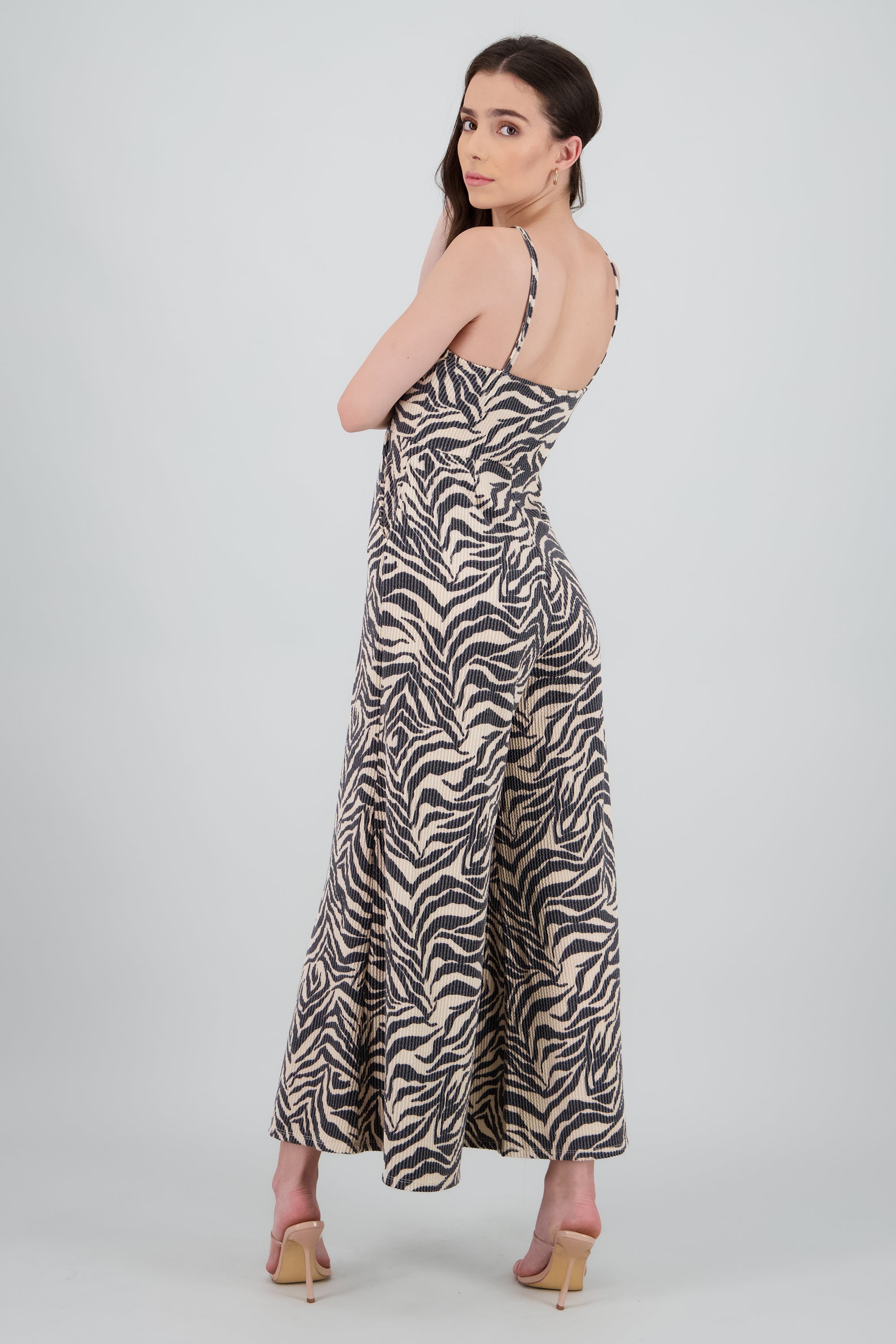 Jumpsuit tirantes estampado zebra detalle textura NEGRO COMBO