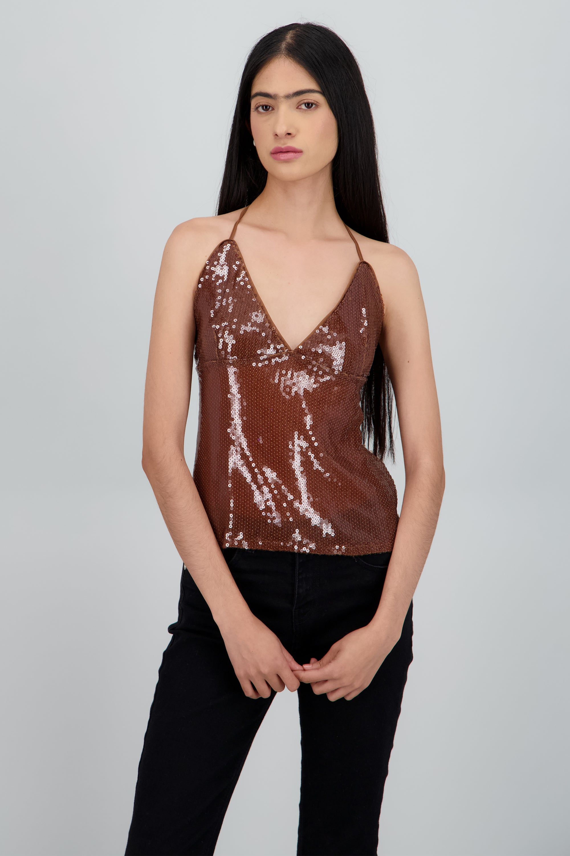 Top lentejuela liso CHOCOLATE