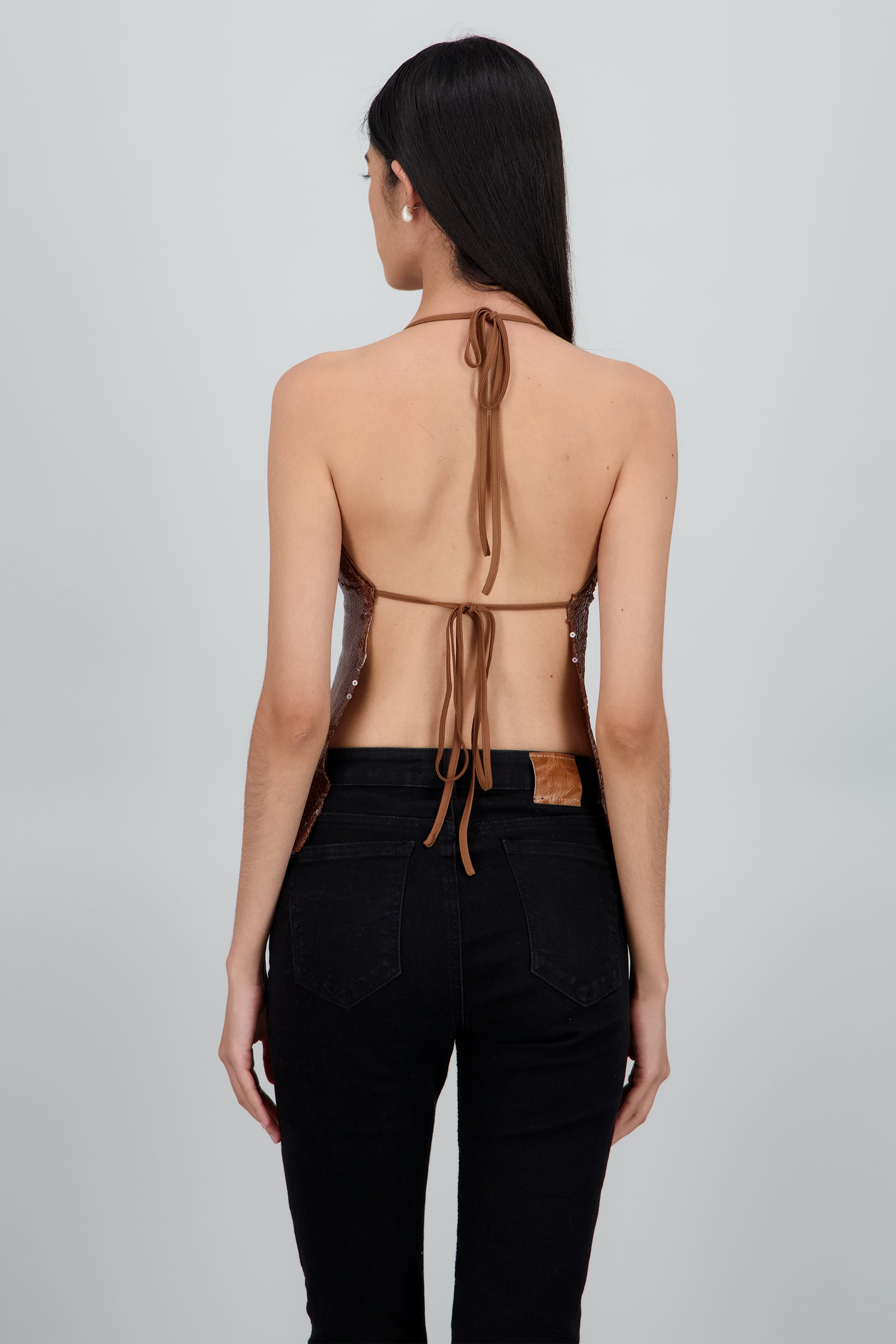 Top lentejuela liso CHOCOLATE