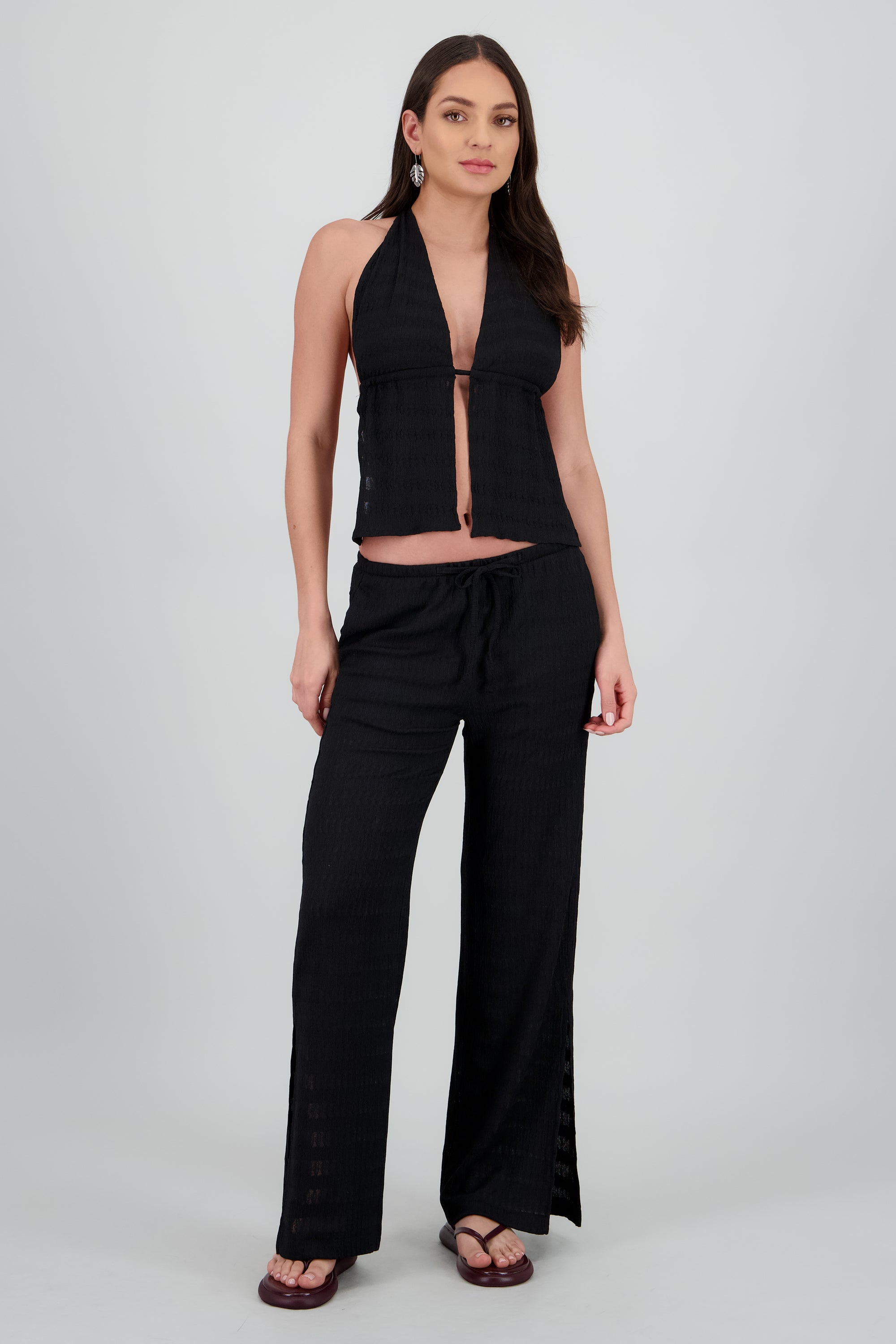 Pantalon jareta textura NEGRO