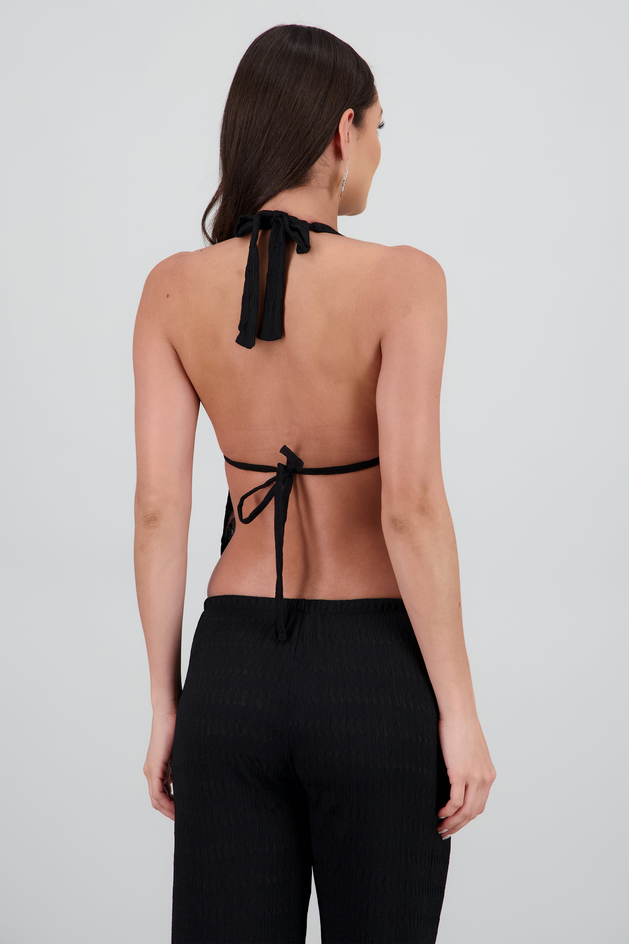 Top amarre espalda descubierta textura NEGRO