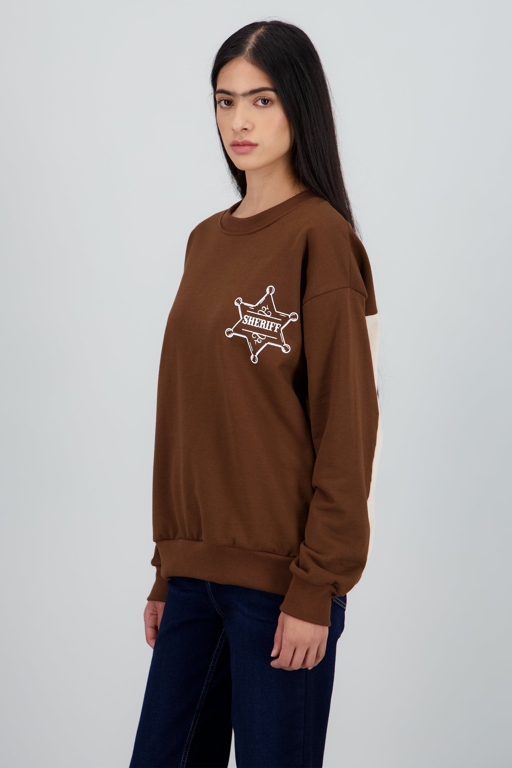 Sudadera contraste en espalda estampado caballos CAFE COMBO