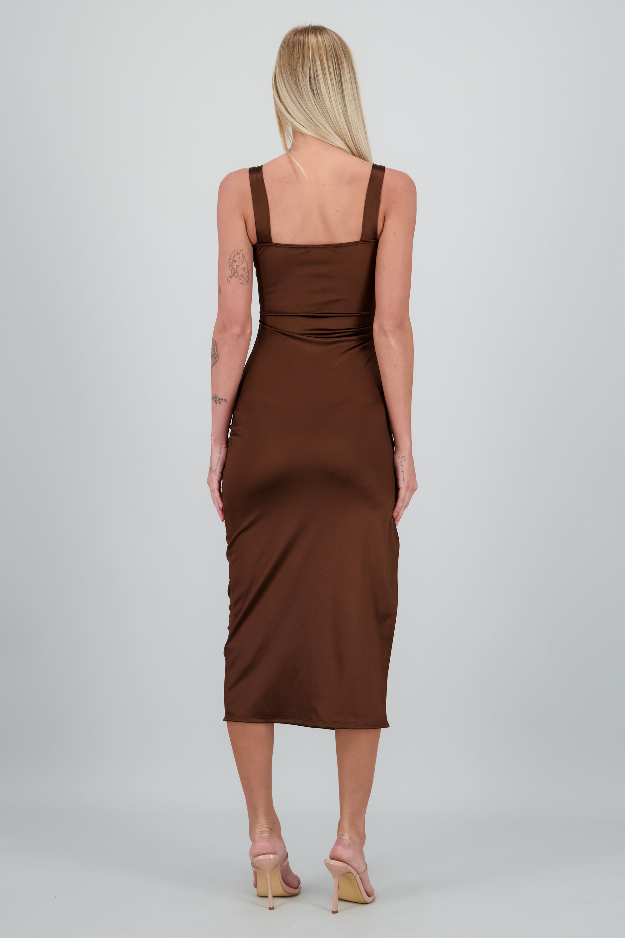 Vestido satin liso CAFE