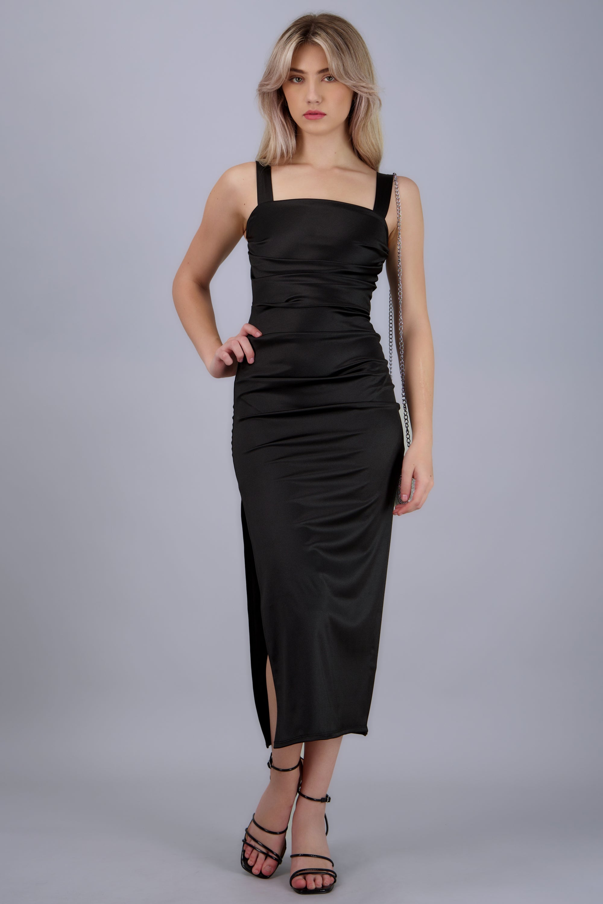 Vestido satin liso NEGRO