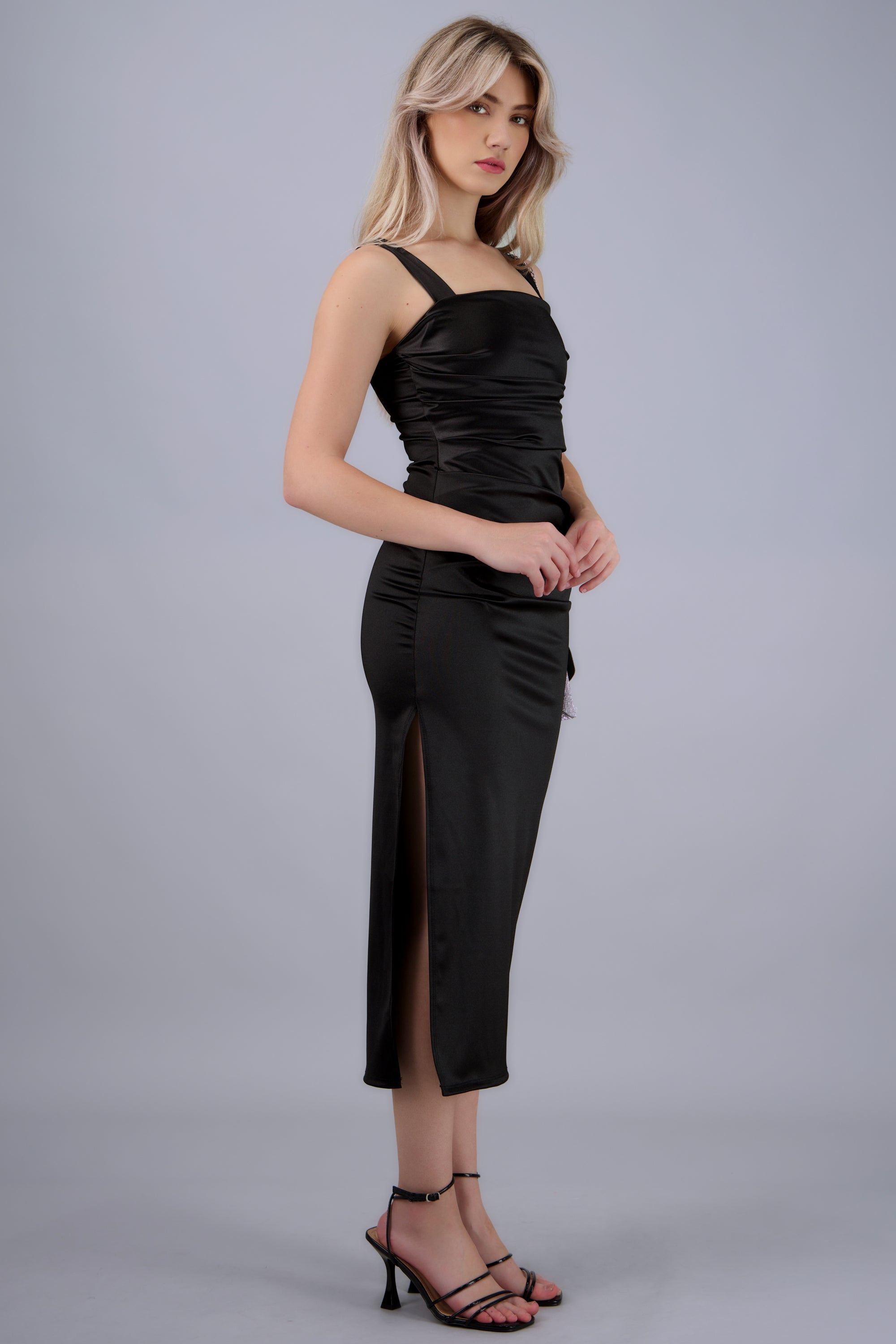Vestido satin liso NEGRO