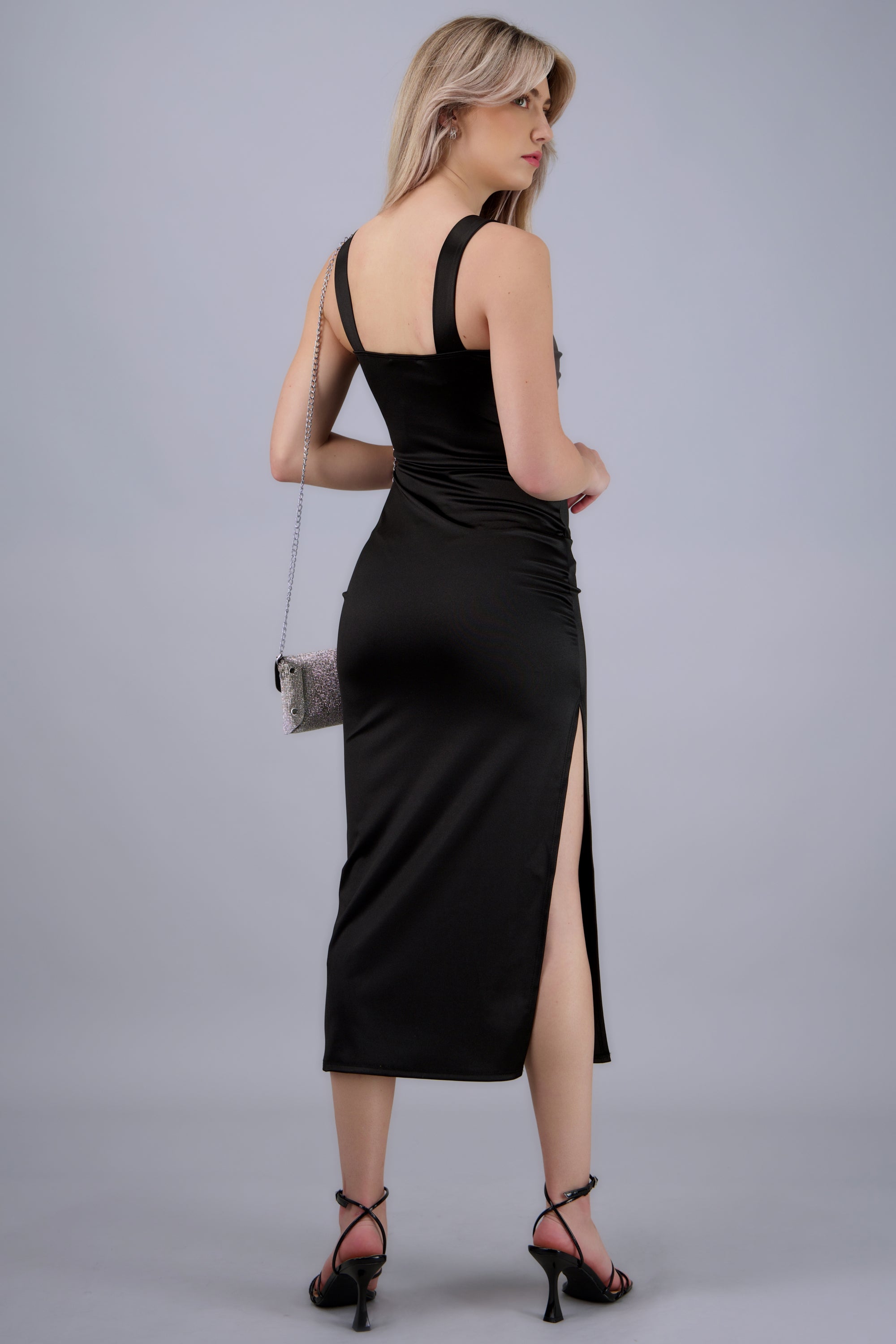 Vestido satin liso NEGRO