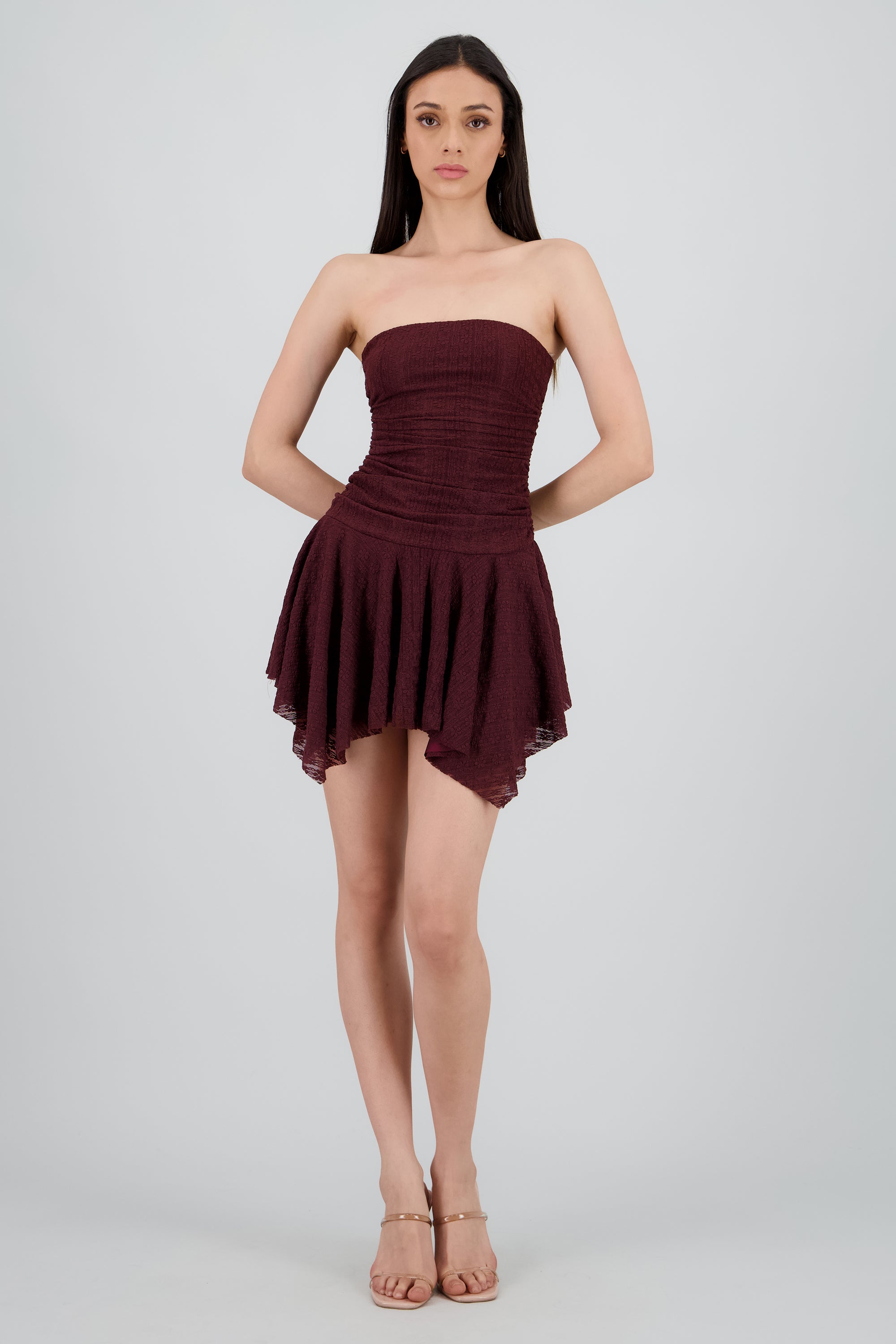 Vestido encaje drapedado CIRUELA