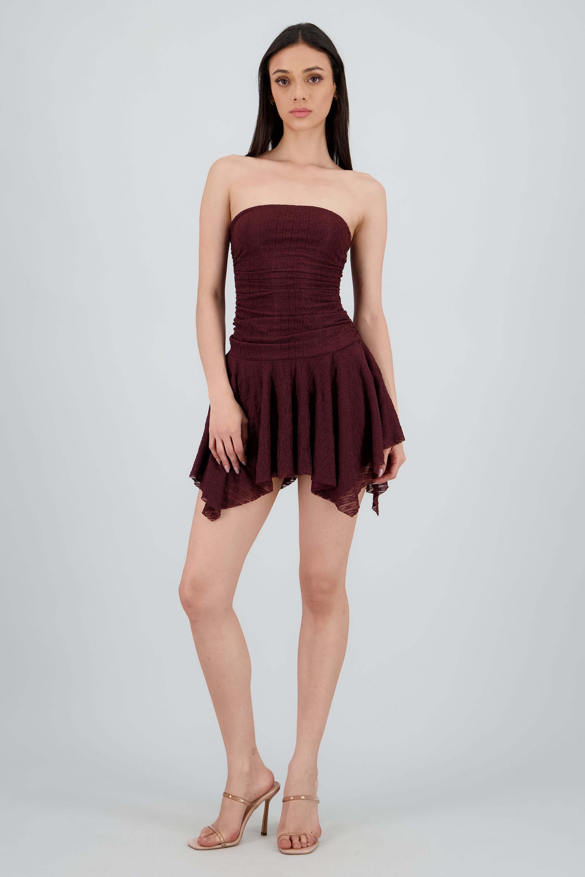 Vestido encaje drapedado CIRUELA
