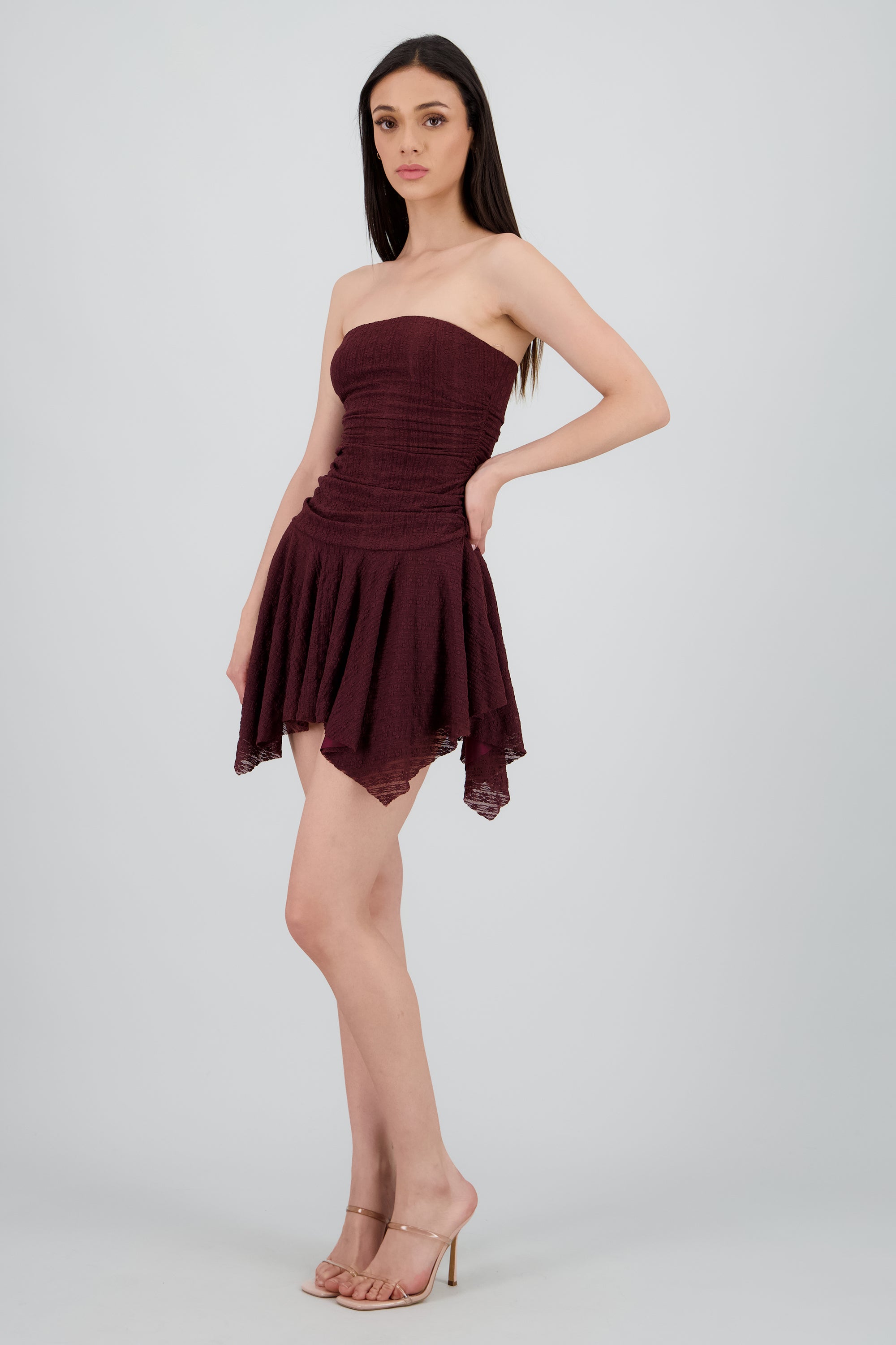 Vestido encaje drapedado CIRUELA