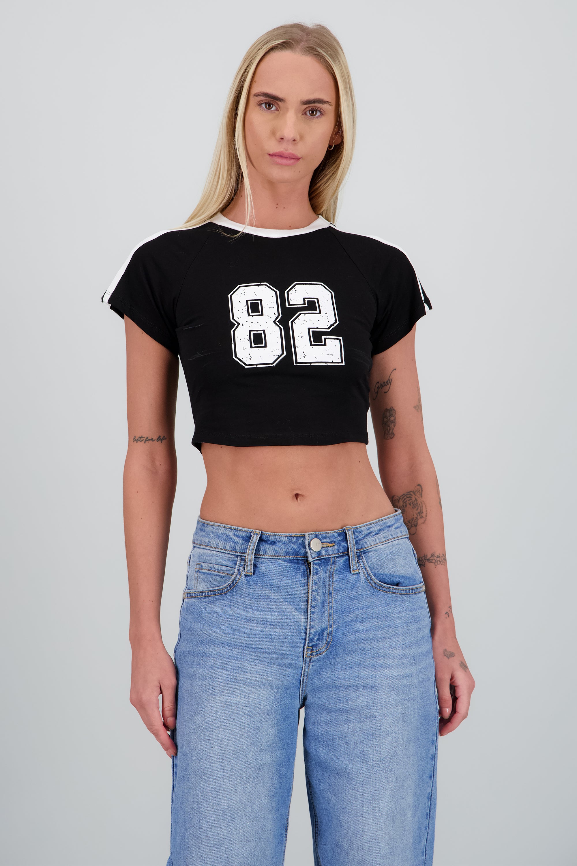 Top contraste liso NEGRO