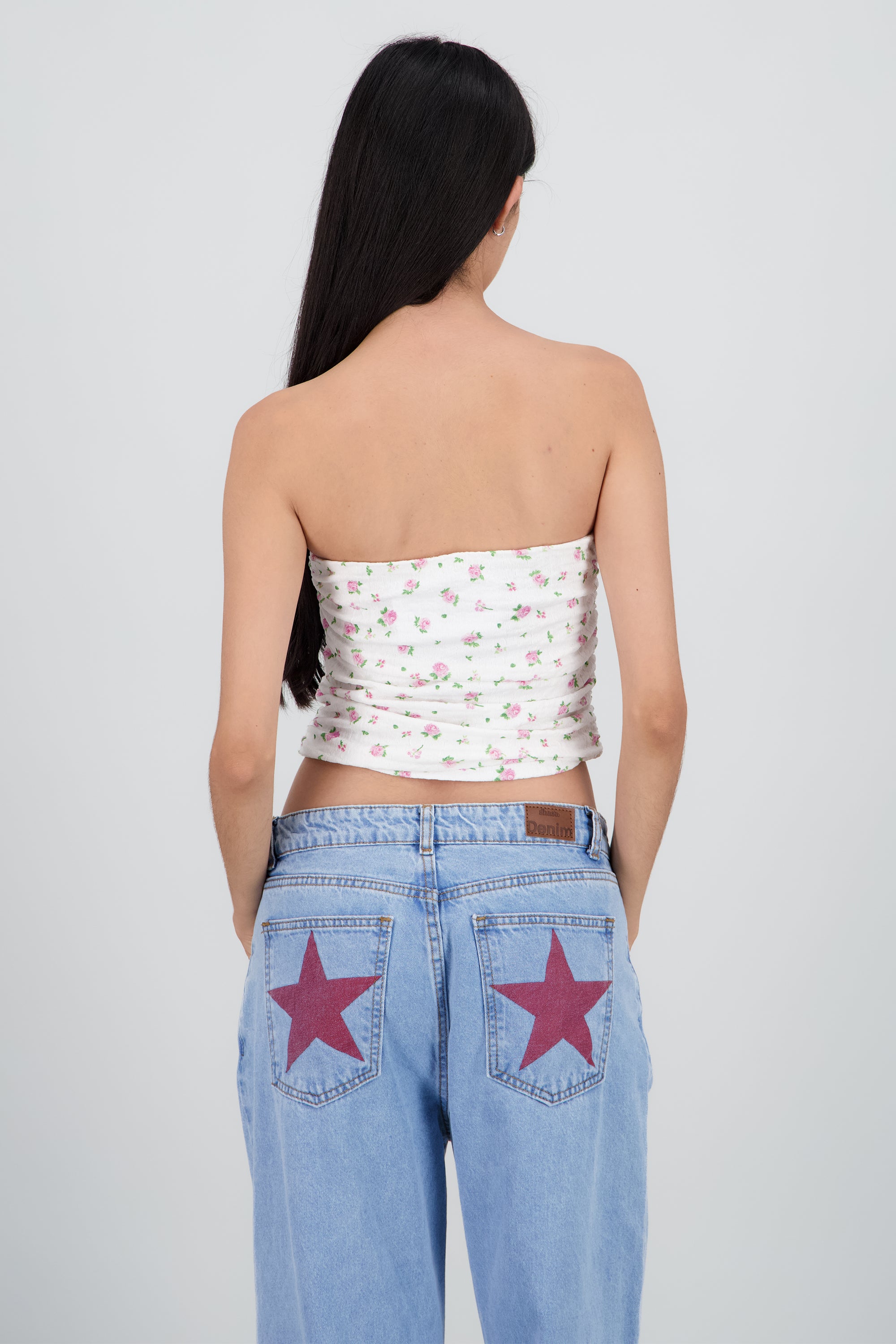 Top strapless tubo detalle textura ROSA COMBO