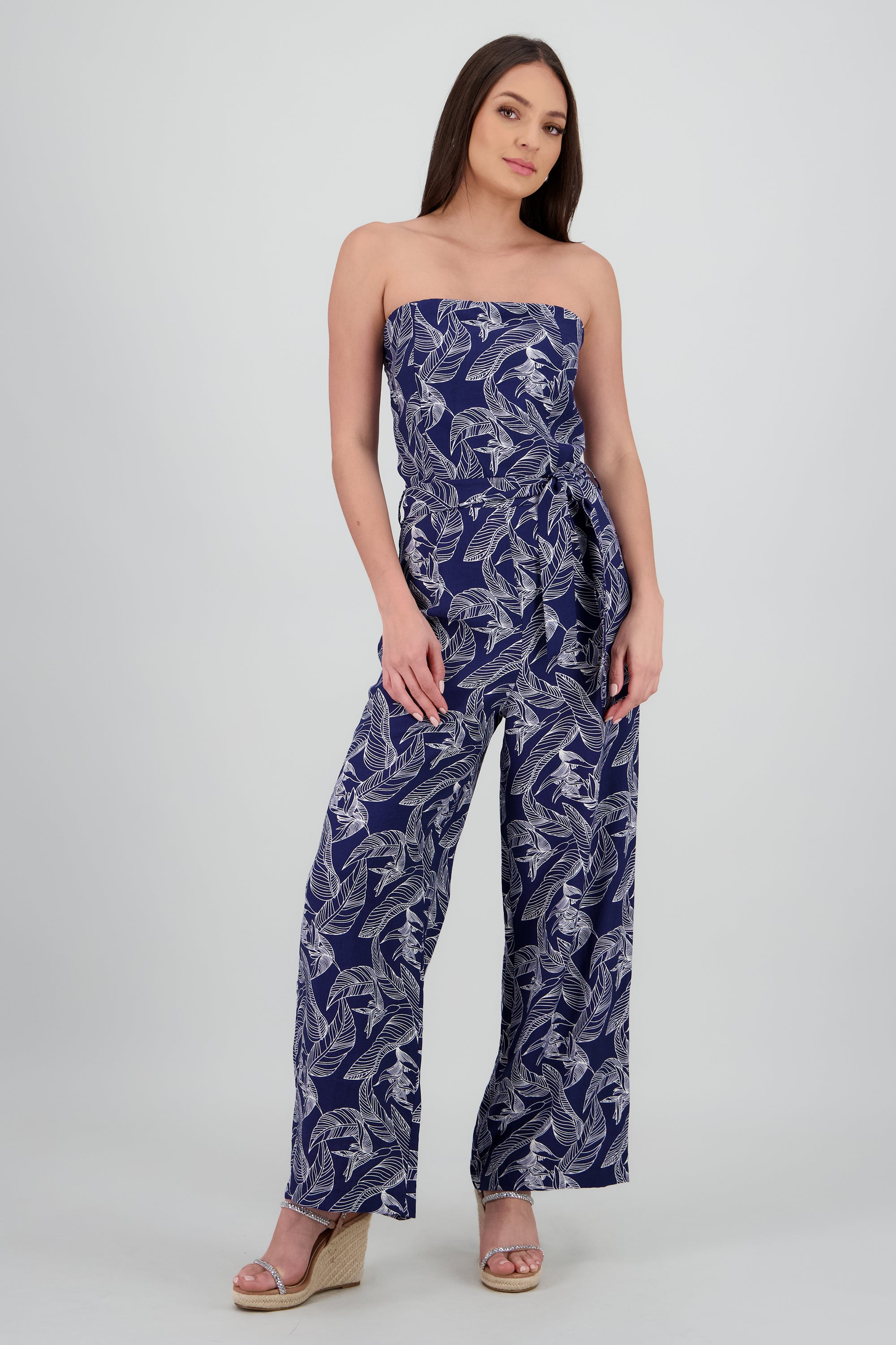 Jumpsuit strapless estampado detalle laso AZUL COMBO