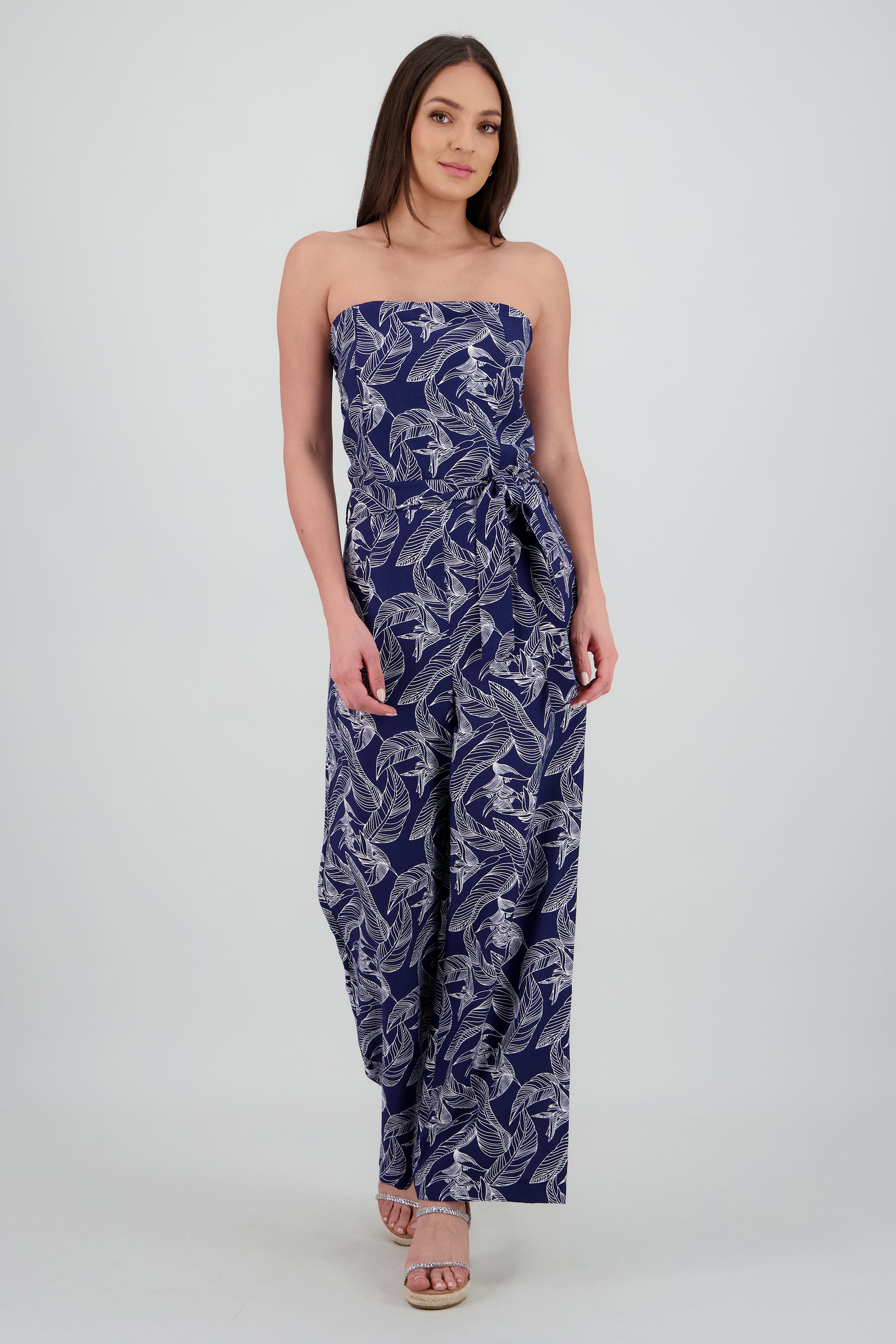 Jumpsuit strapless estampado detalle laso AZUL COMBO