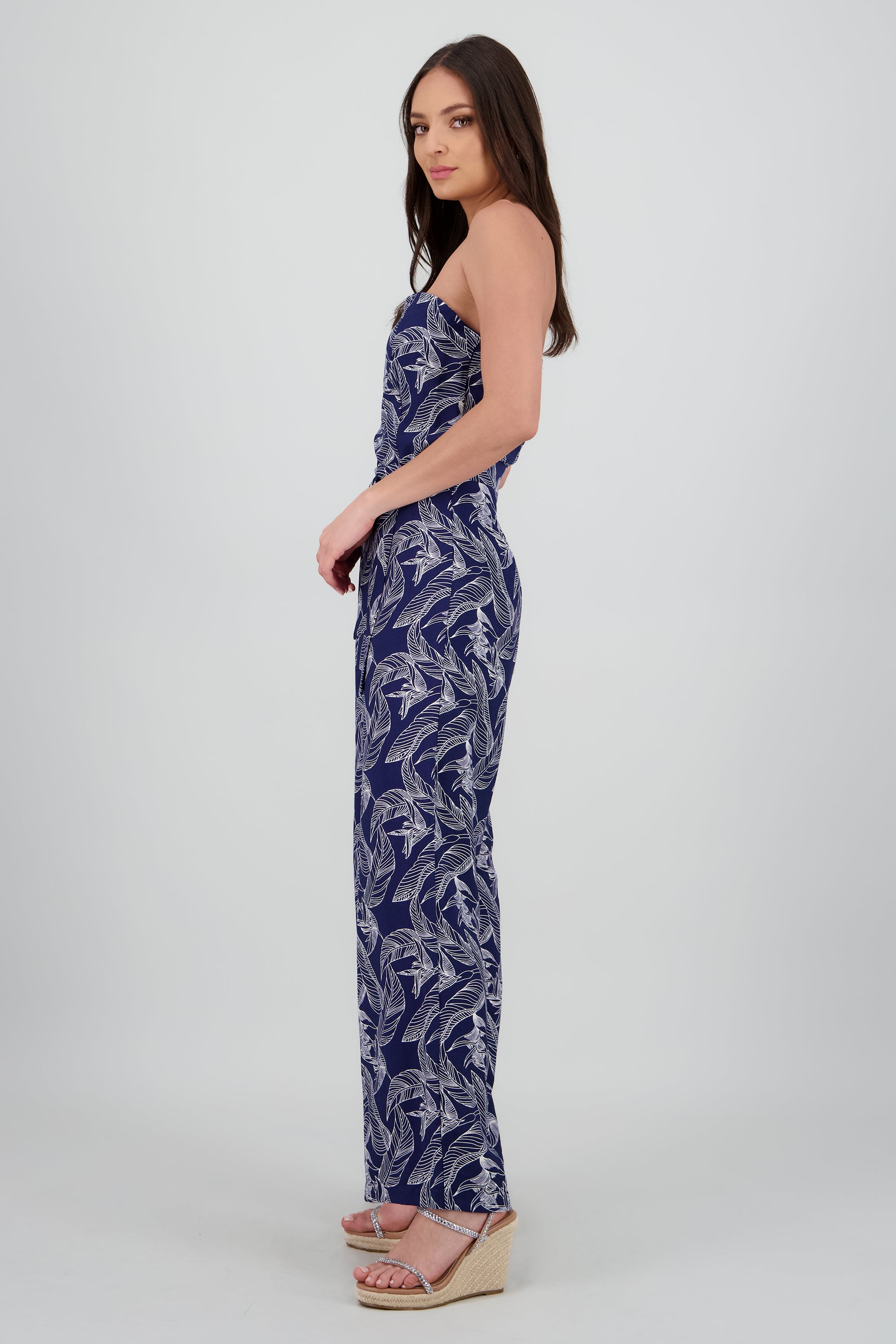 Jumpsuit strapless estampado detalle laso AZUL COMBO
