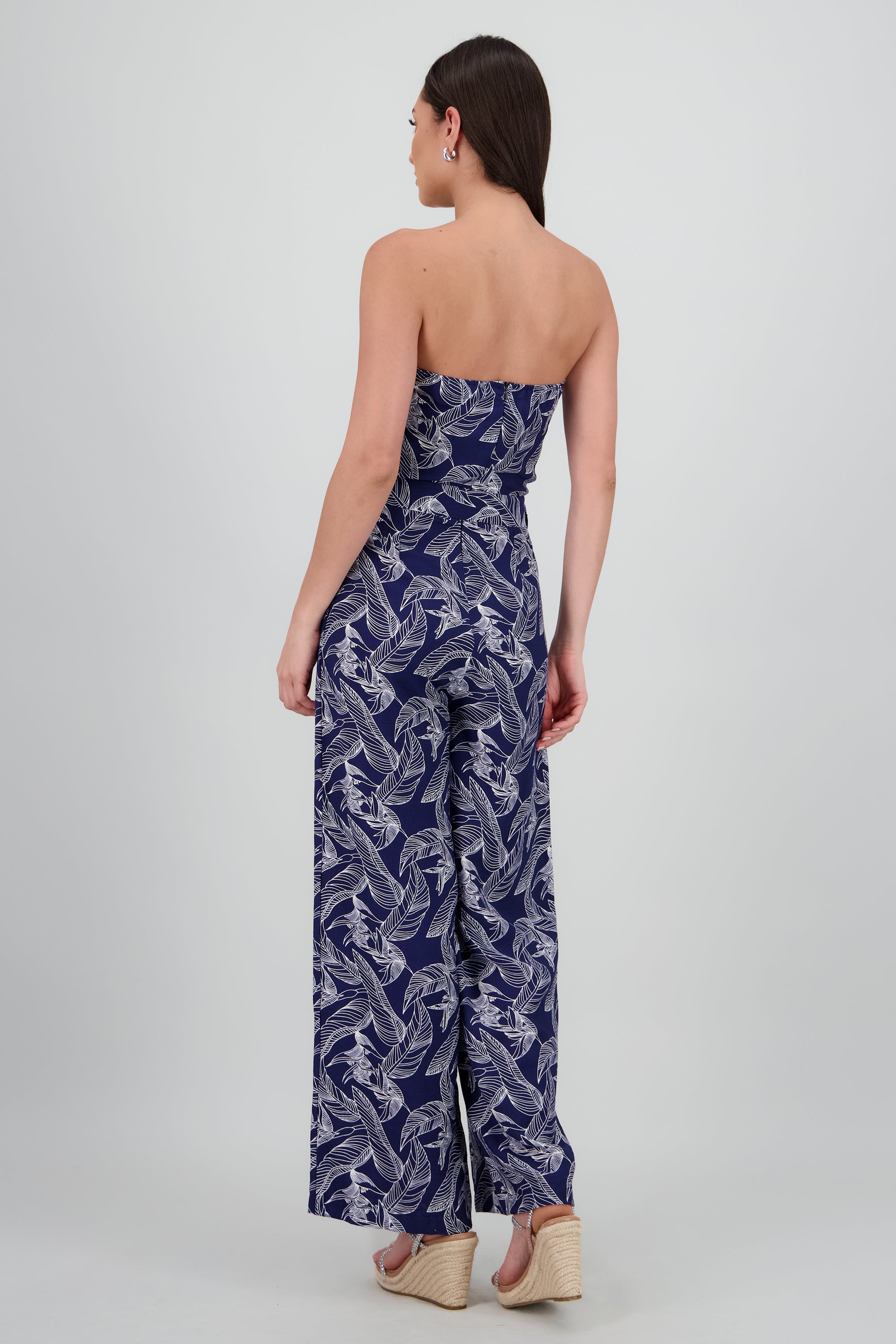 Jumpsuit strapless estampado detalle laso AZUL COMBO