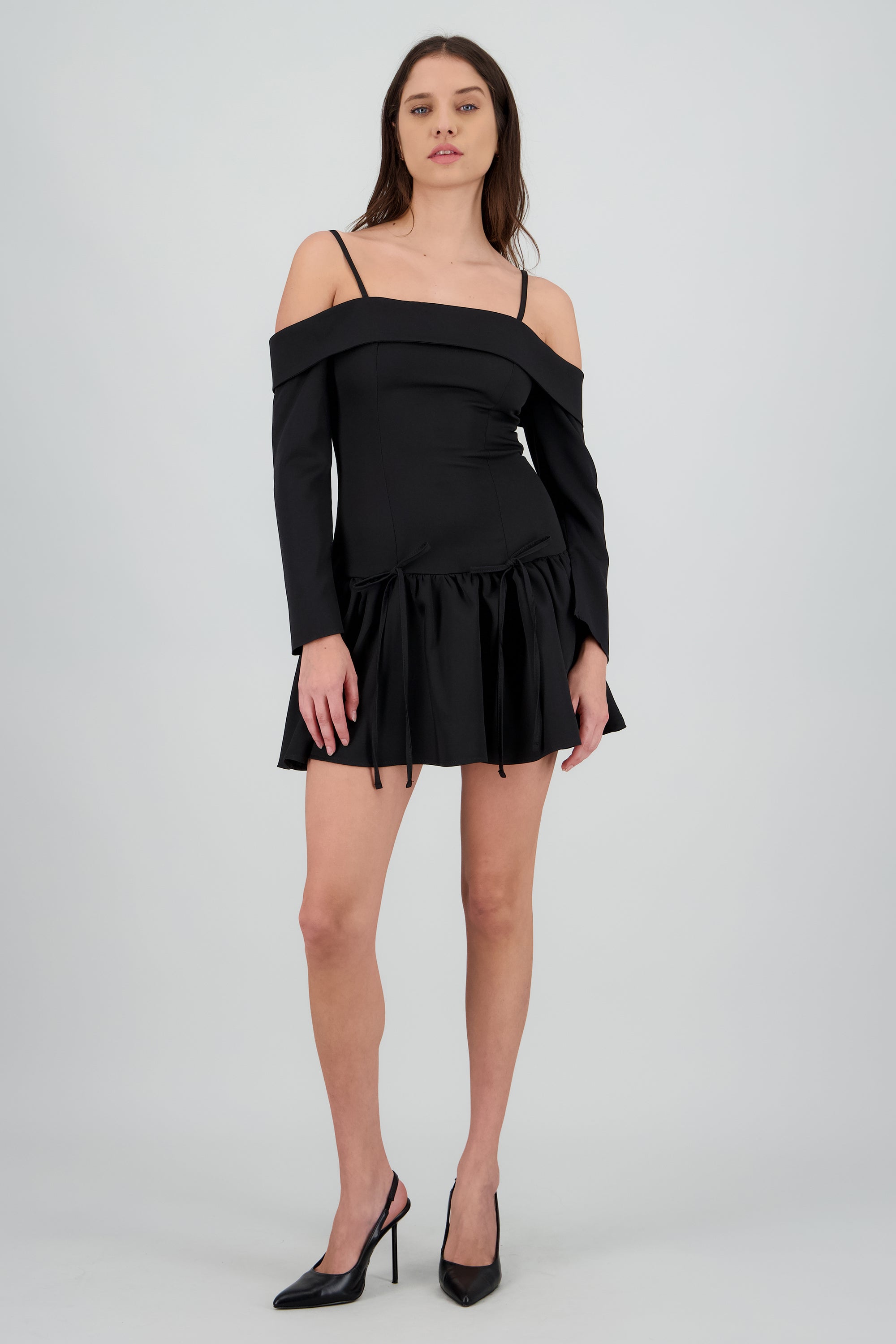 Vestido mini tirantes detalle moños NEGRO